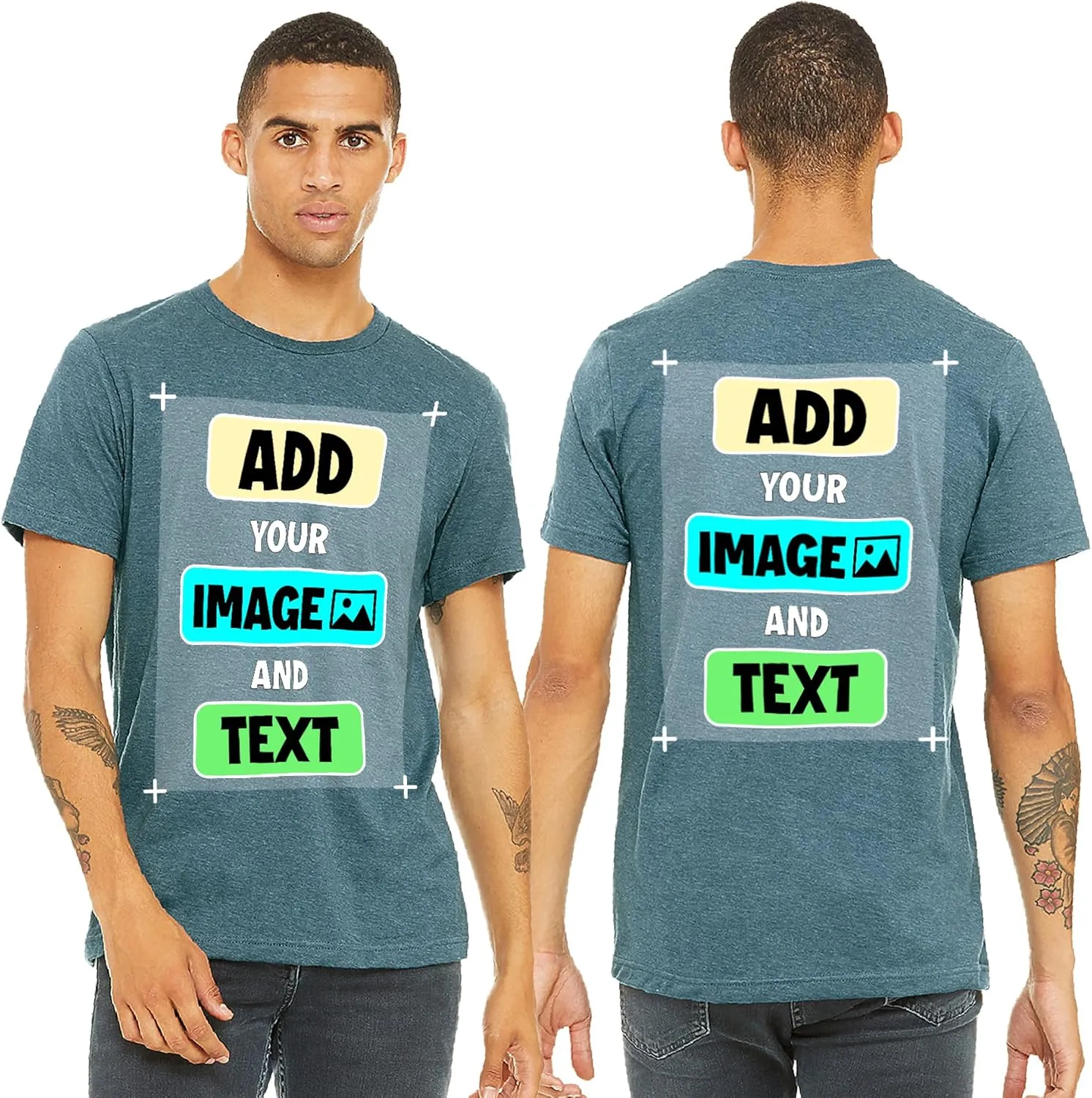 Custom T-Shirts - Personalized Front and Back Printed Unisex Tee Shirt - Customized Design Your Own T-Shirts for Women, Men