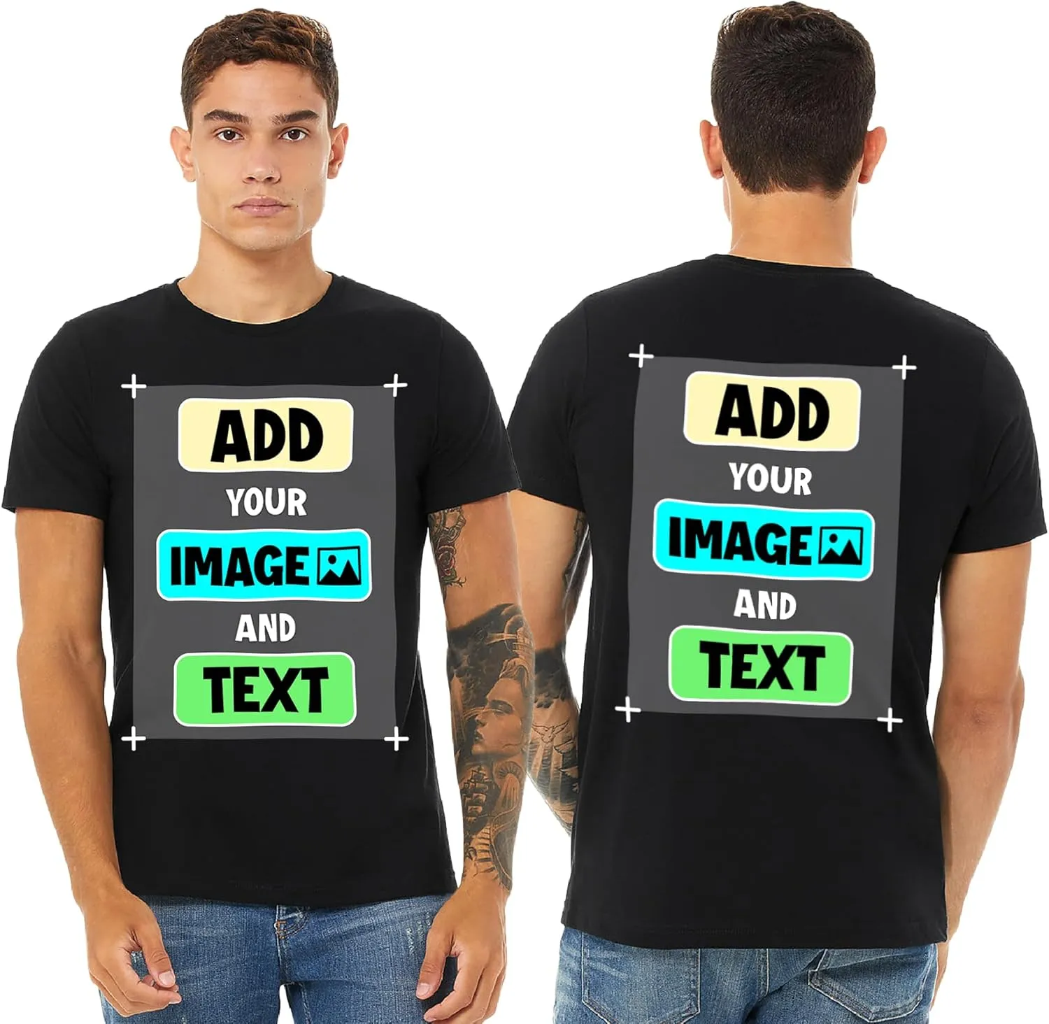 Custom T-Shirts - Personalized Front and Back Printed Unisex Tee Shirt - Customized Design Your Own T-Shirts for Women, Men