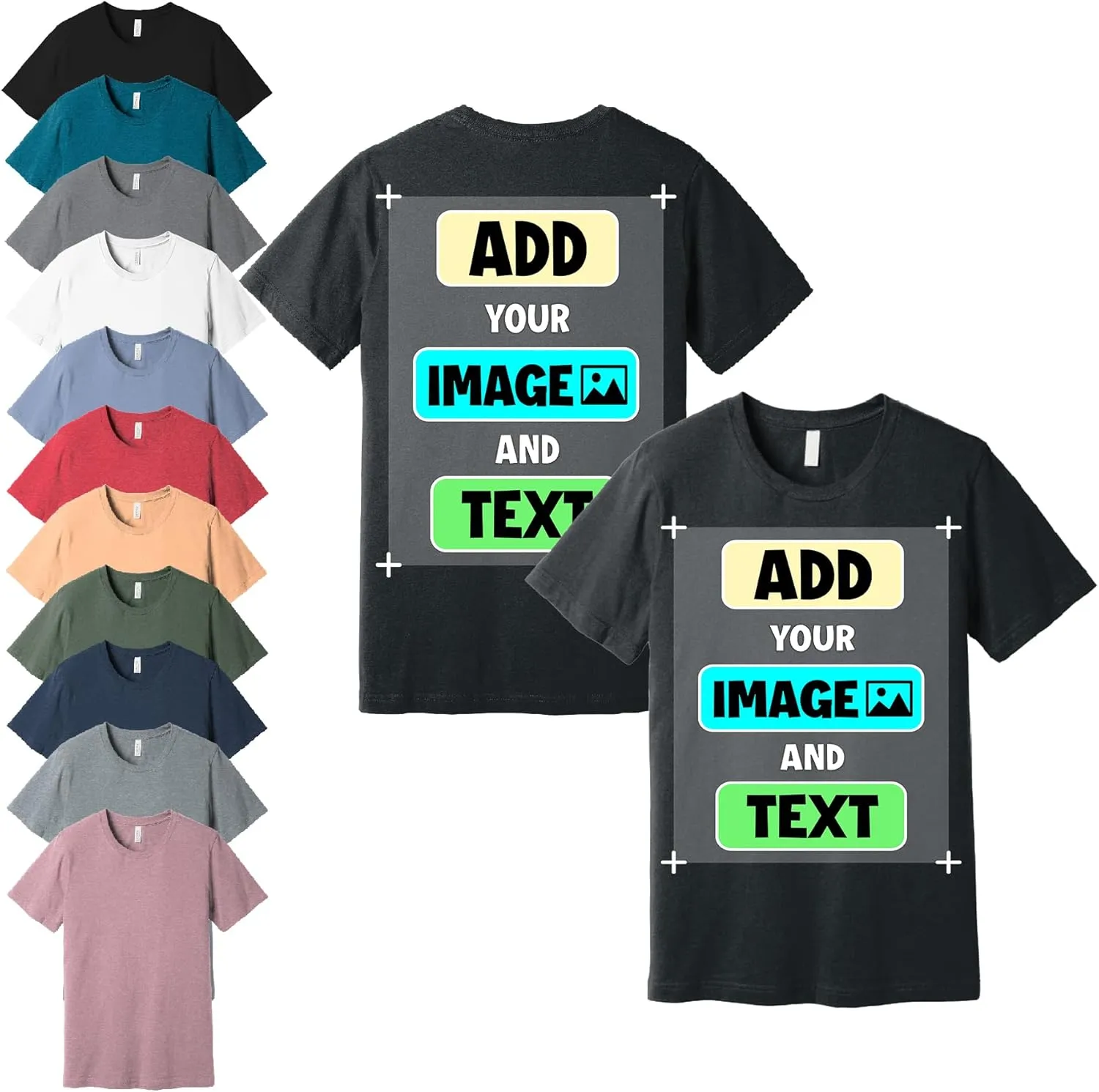 Custom T-Shirts - Personalized Front and Back Printed Unisex Tee Shirt - Customized Design Your Own T-Shirts for Women, Men