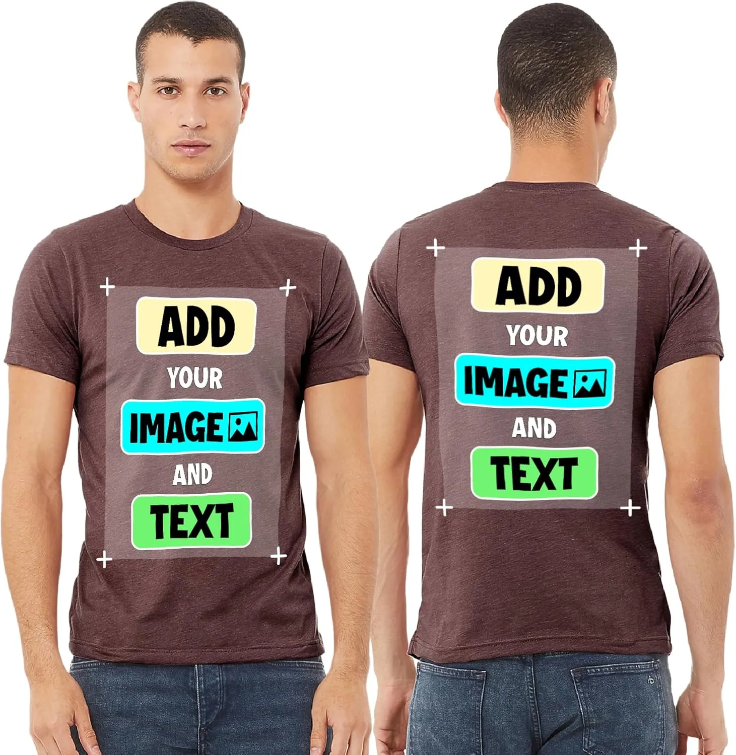 Custom T-Shirts - Personalized Front and Back Printed Unisex Tee Shirt - Customized Design Your Own T-Shirts for Women, Men