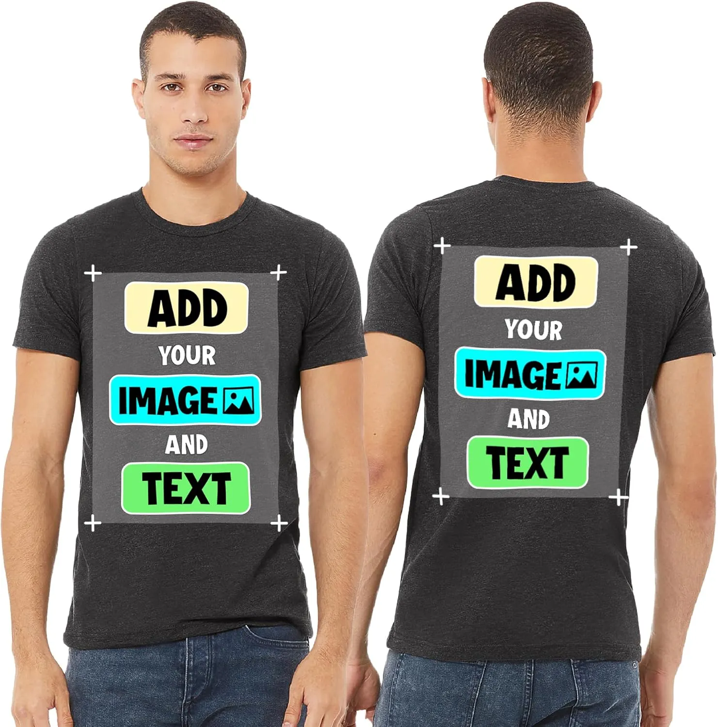 Custom T-Shirts - Personalized Front and Back Printed Unisex Tee Shirt - Customized Design Your Own T-Shirts for Women, Men