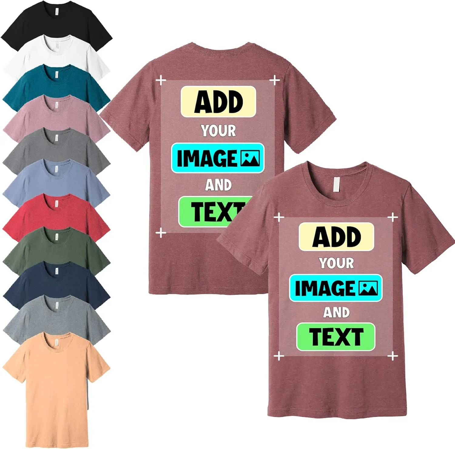Custom T-Shirts - Personalized Front and Back Printed Unisex Tee Shirt - Customized Design Your Own T-Shirts for Women, Men