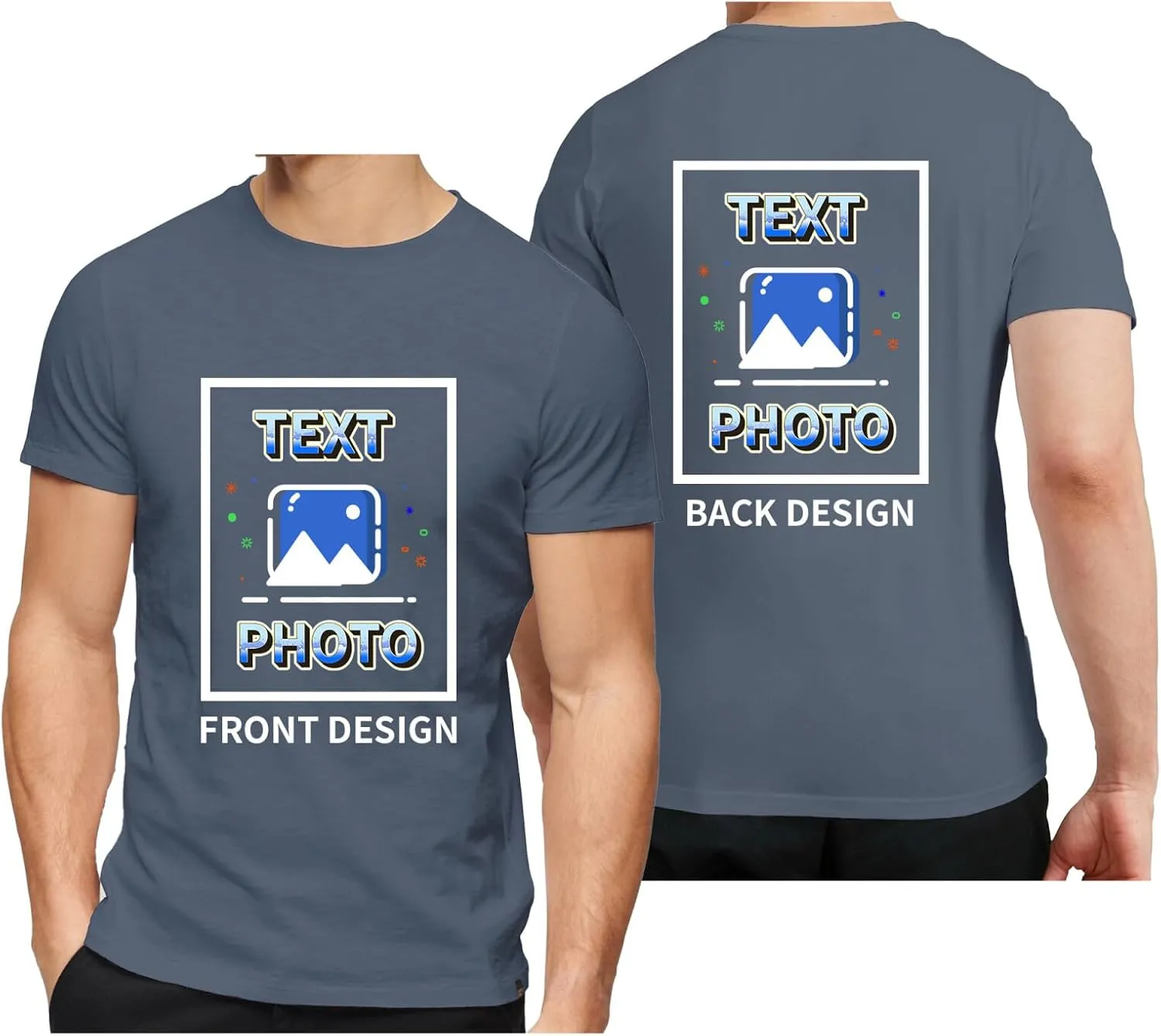 Custom T-Shirts Personalized Unisex Crewneck T Shirts Front and Back Printed T Shirt Supports Picture Text, and Image