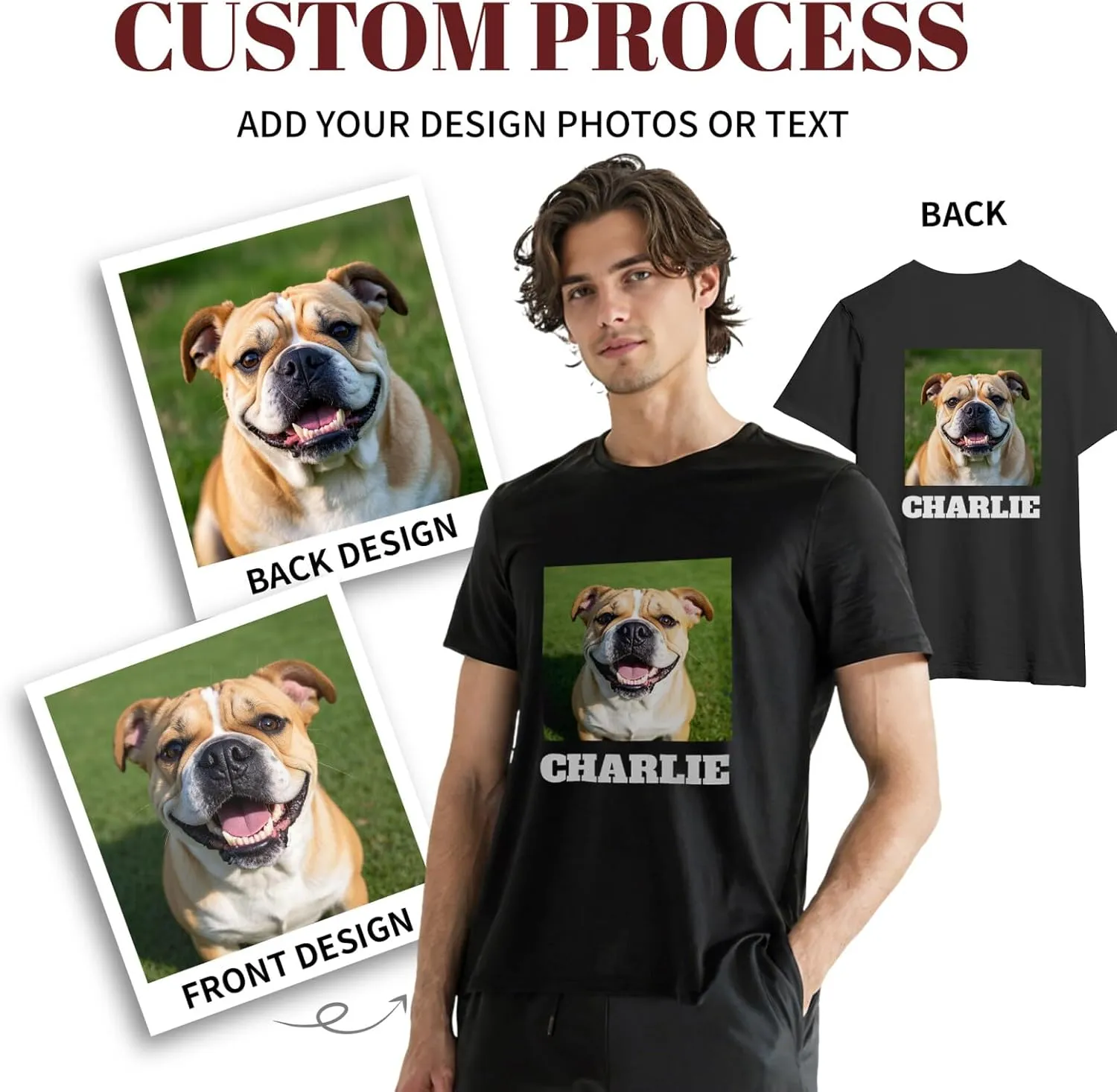Custom T-Shirts Personalized Unisex Crewneck T Shirts Front and Back Printed T Shirt Supports Picture Text, and Image