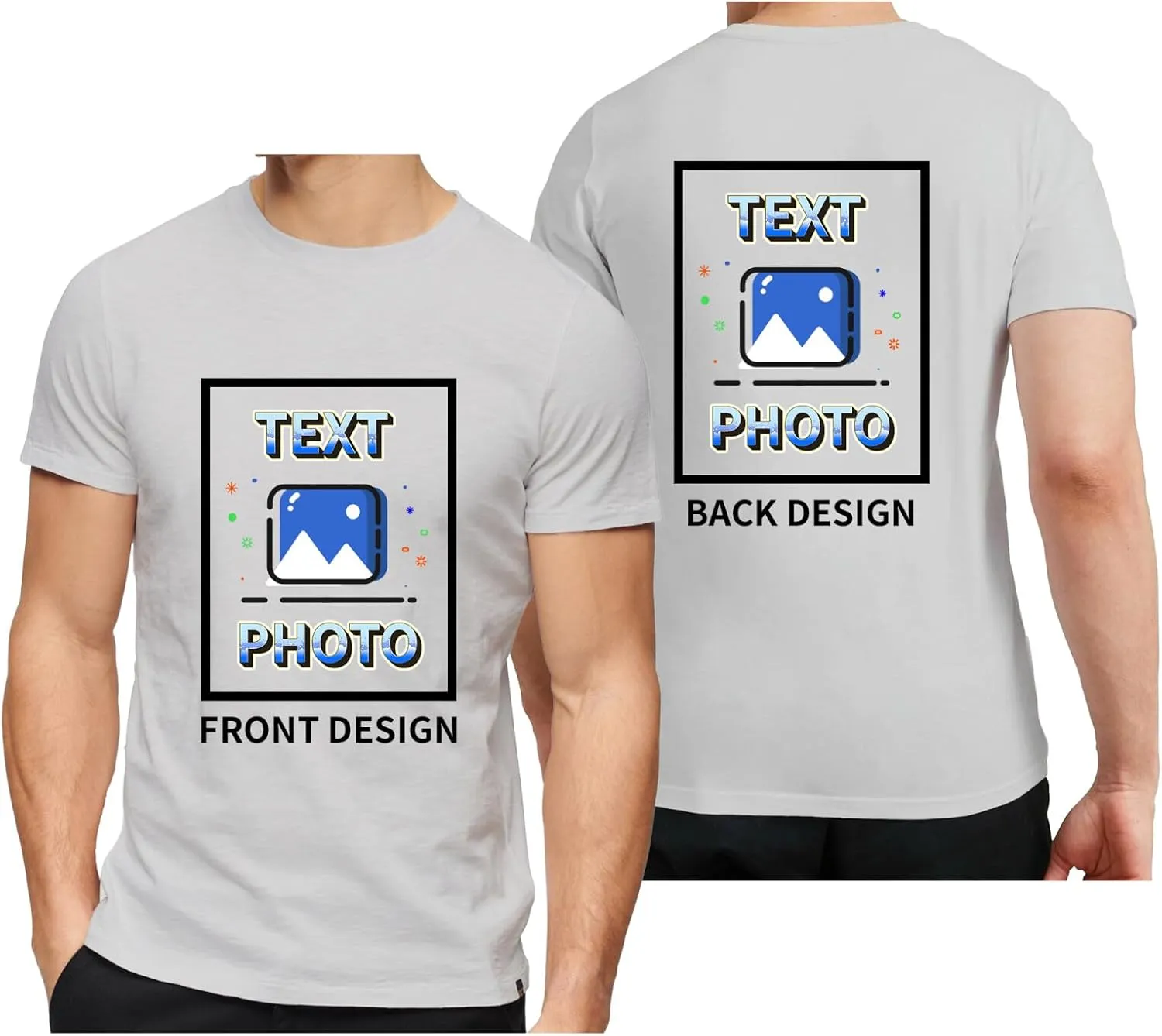 Custom T-Shirts Personalized Unisex Crewneck T Shirts Front and Back Printed T Shirt Supports Picture Text, and Image