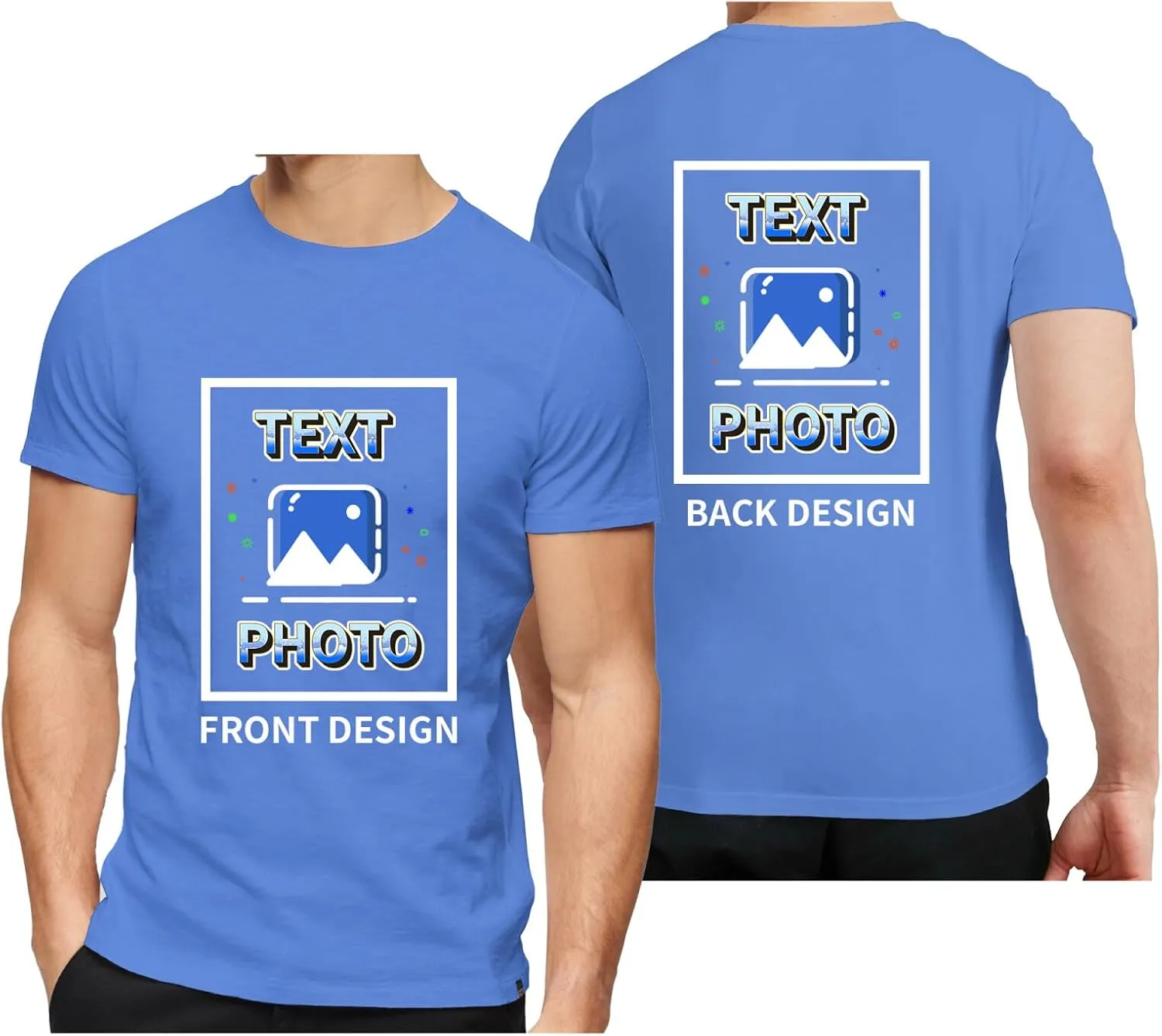 Custom T-Shirts Personalized Unisex Crewneck T Shirts Front and Back Printed T Shirt Supports Picture Text, and Image