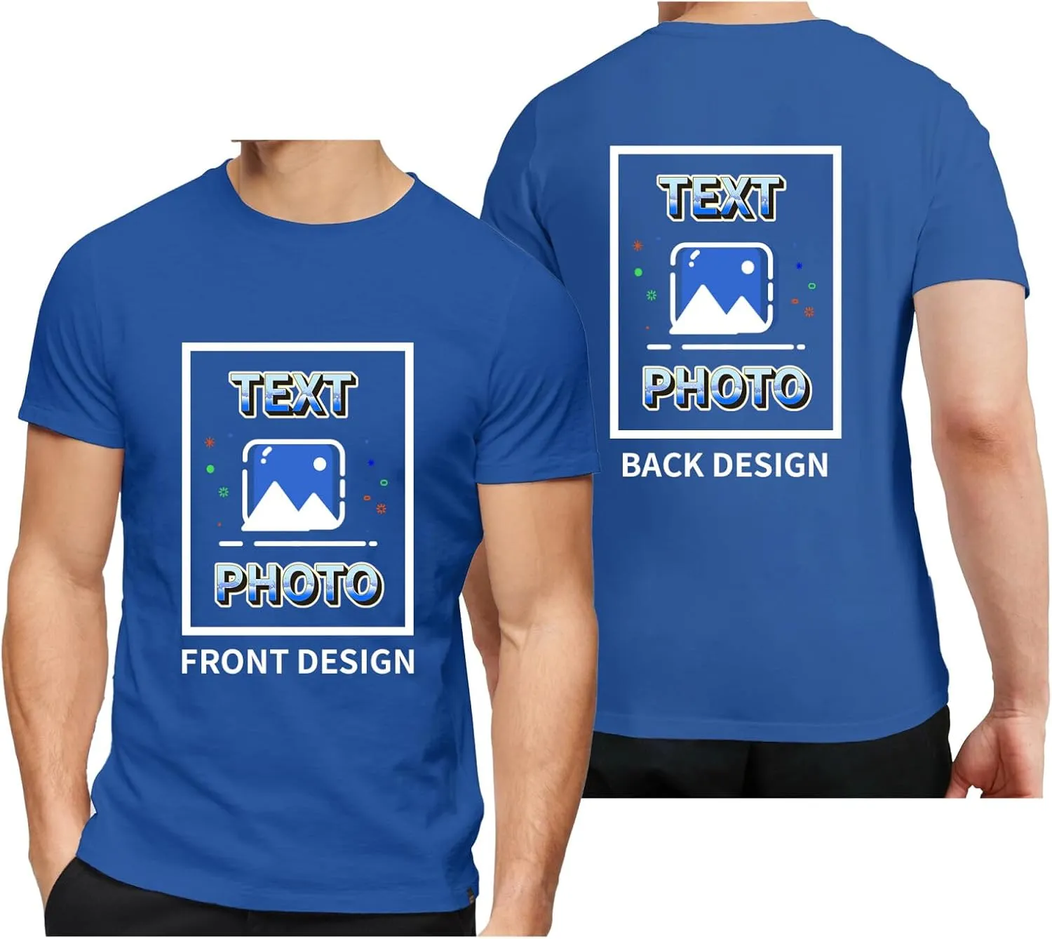Custom T-Shirts Personalized Unisex Crewneck T Shirts Front and Back Printed T Shirt Supports Picture Text, and Image