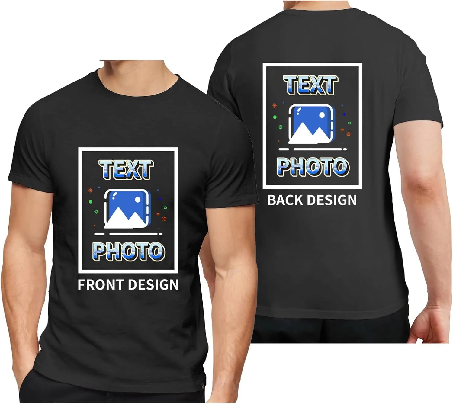Custom T-Shirts Personalized Unisex Crewneck T Shirts Front and Back Printed T Shirt Supports Picture Text, and Image