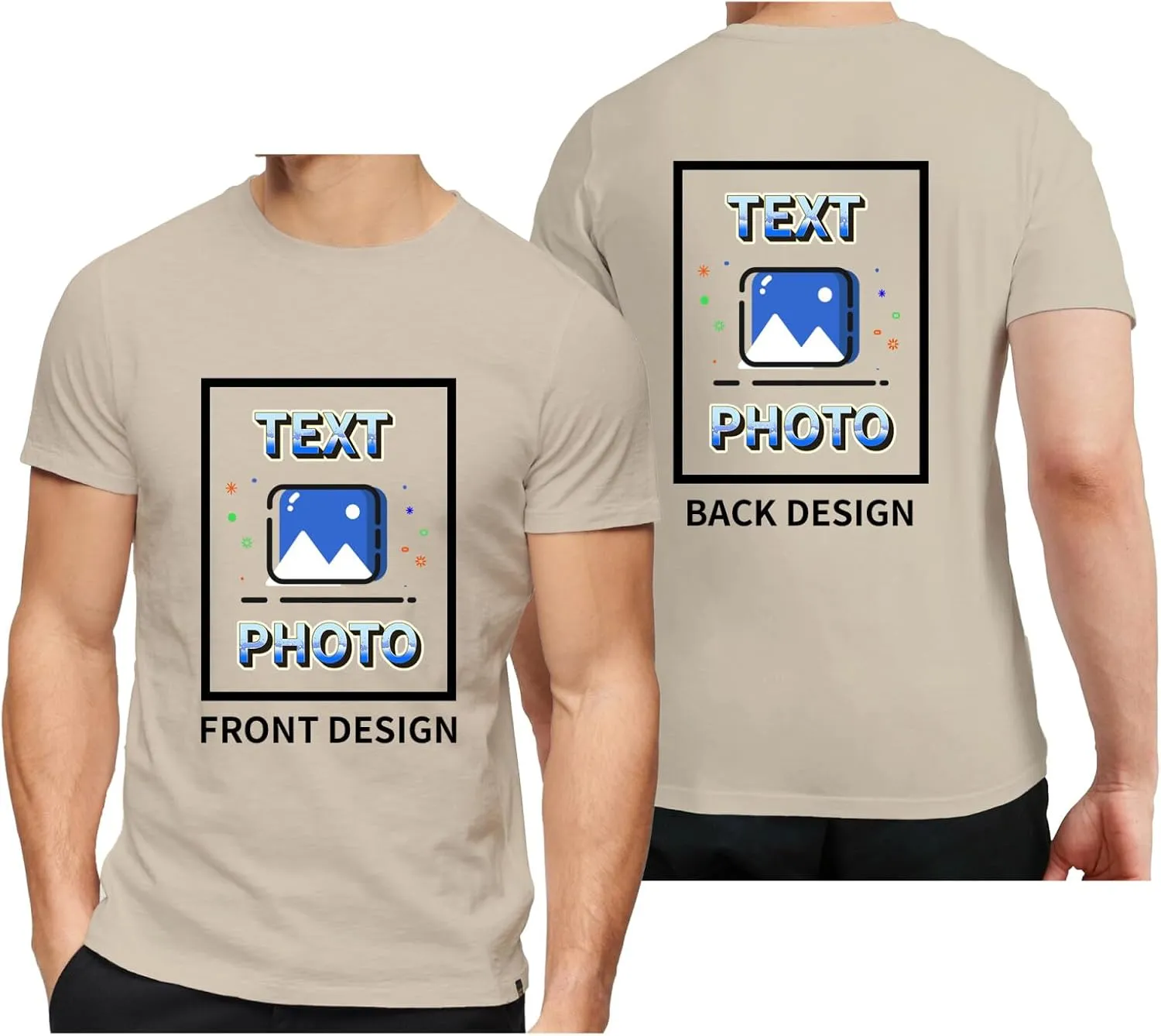 Custom T-Shirts Personalized Unisex Crewneck T Shirts Front and Back Printed T Shirt Supports Picture Text, and Image