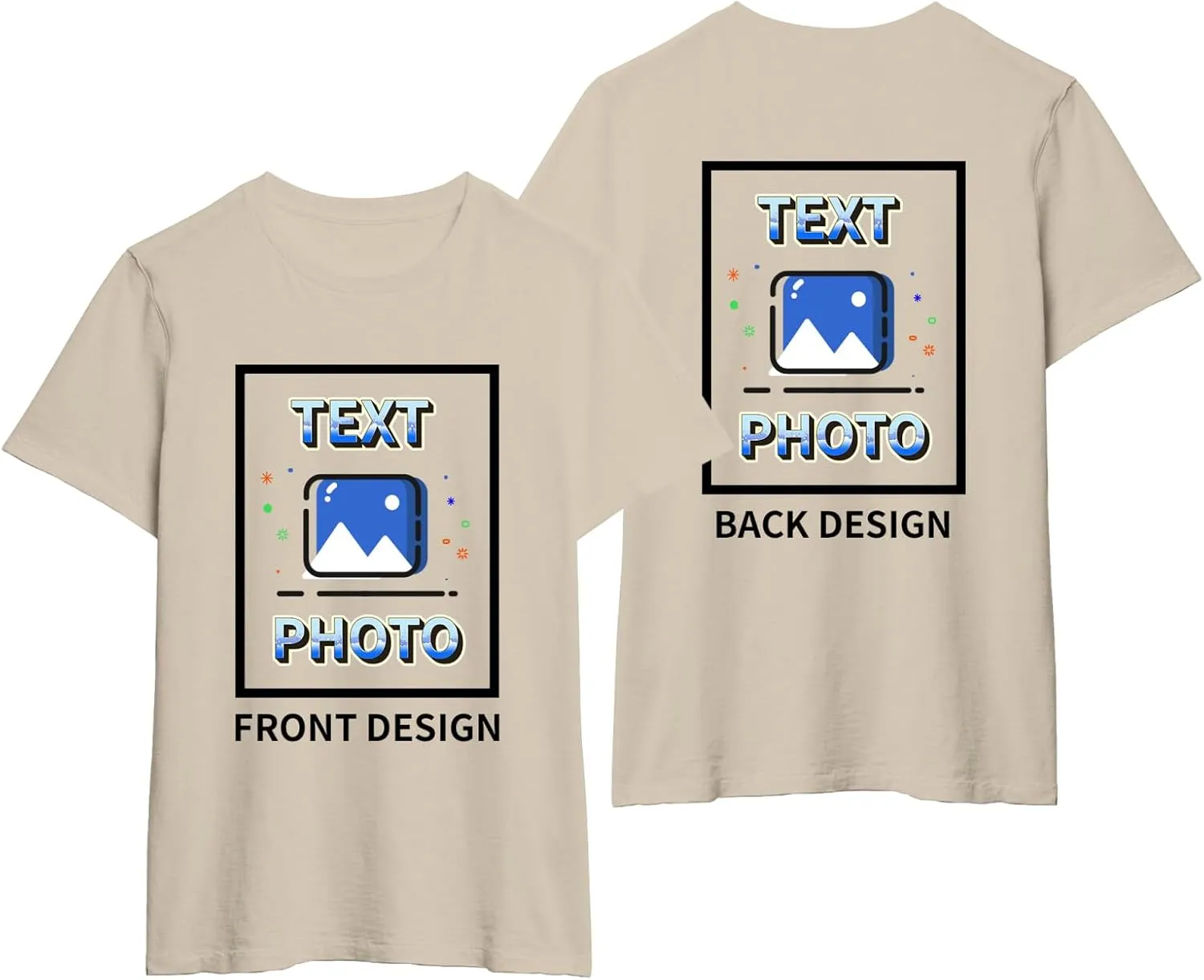 Custom T-Shirts Personalized Unisex Crewneck T Shirts Front and Back Printed T Shirt Supports Picture Text, and Image