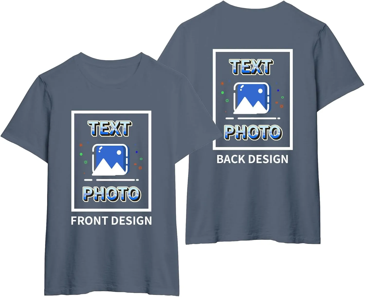 Custom T-Shirts Personalized Unisex Crewneck T Shirts Front and Back Printed T Shirt Supports Picture Text, and Image