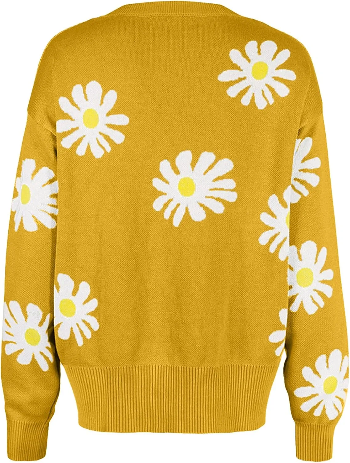 Cute Daisy Flower Cardigan Sweaters for Women Cropped Knit Y2K Top Button Down V Neck Floral Pattern Outwear Outfits