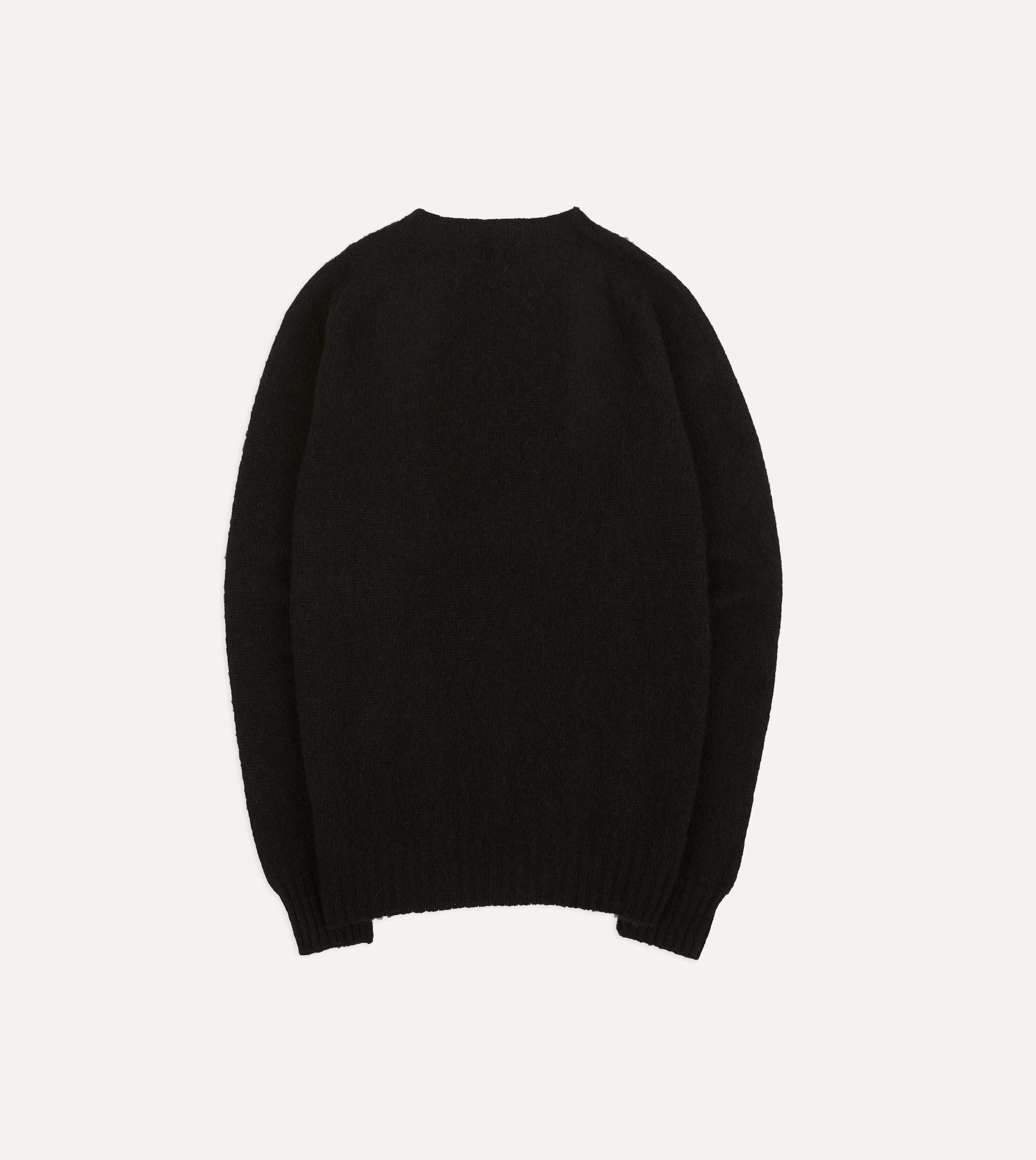 Street Warmth Natural Fiber Construction Black Brushed Shetland Crew Neck Jumper