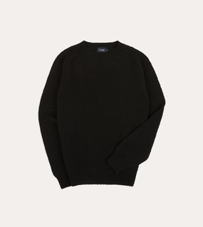 Zero Waste Knitting Technique Black Brushed Shetland Crew Neck Jumper