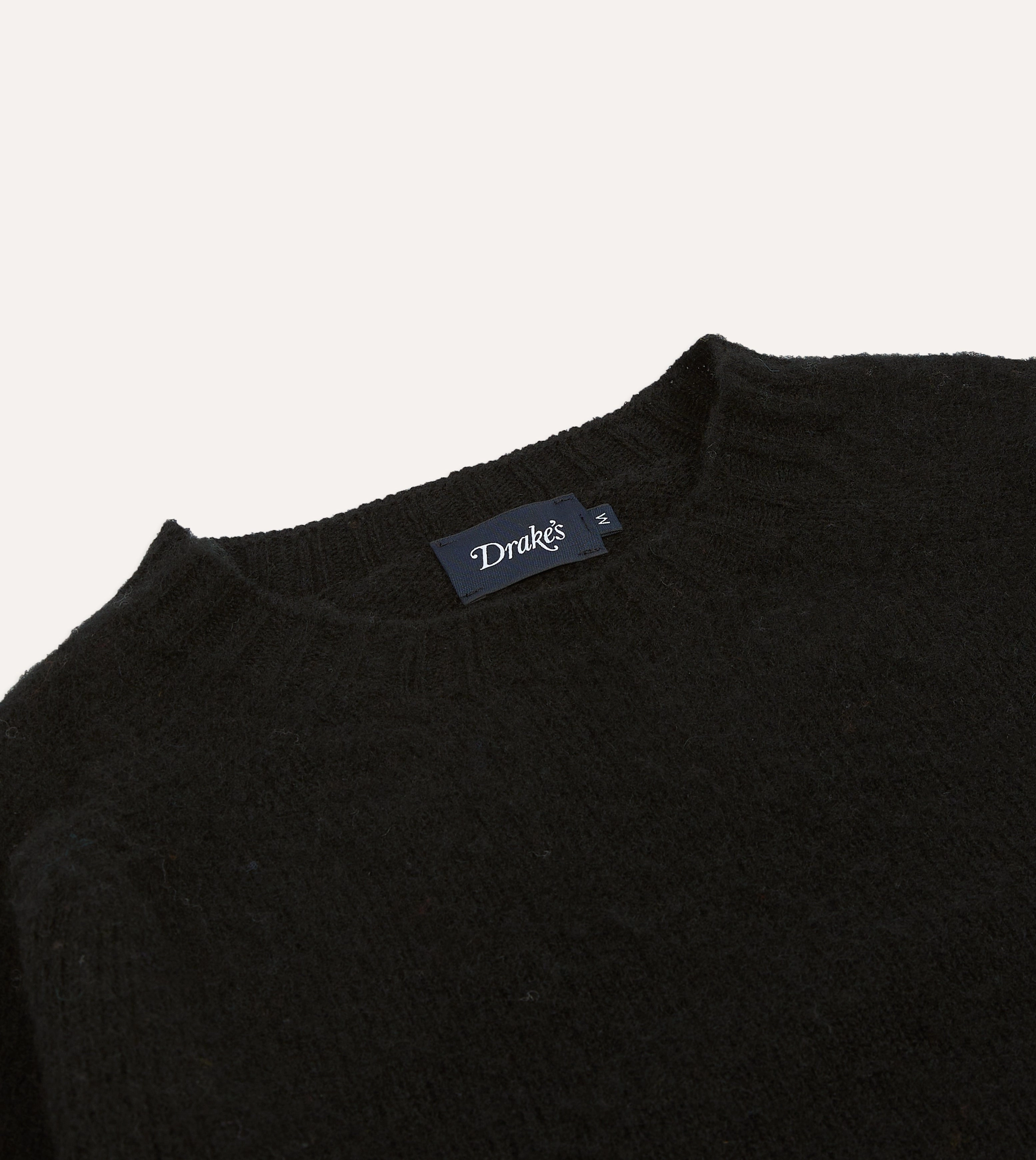 Simple Piece Breathable Mesh Paneling Black Brushed Shetland Crew Neck Jumper