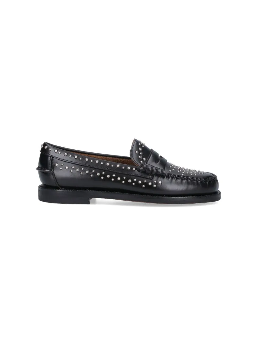 Premium Leather wide feet Dan Studs" Loafers ?C Black
