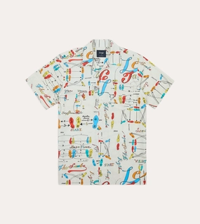 Dance Steps Print Cotton Camp Collar Short Sleeve Shirt Contemporary Design Sleepwear