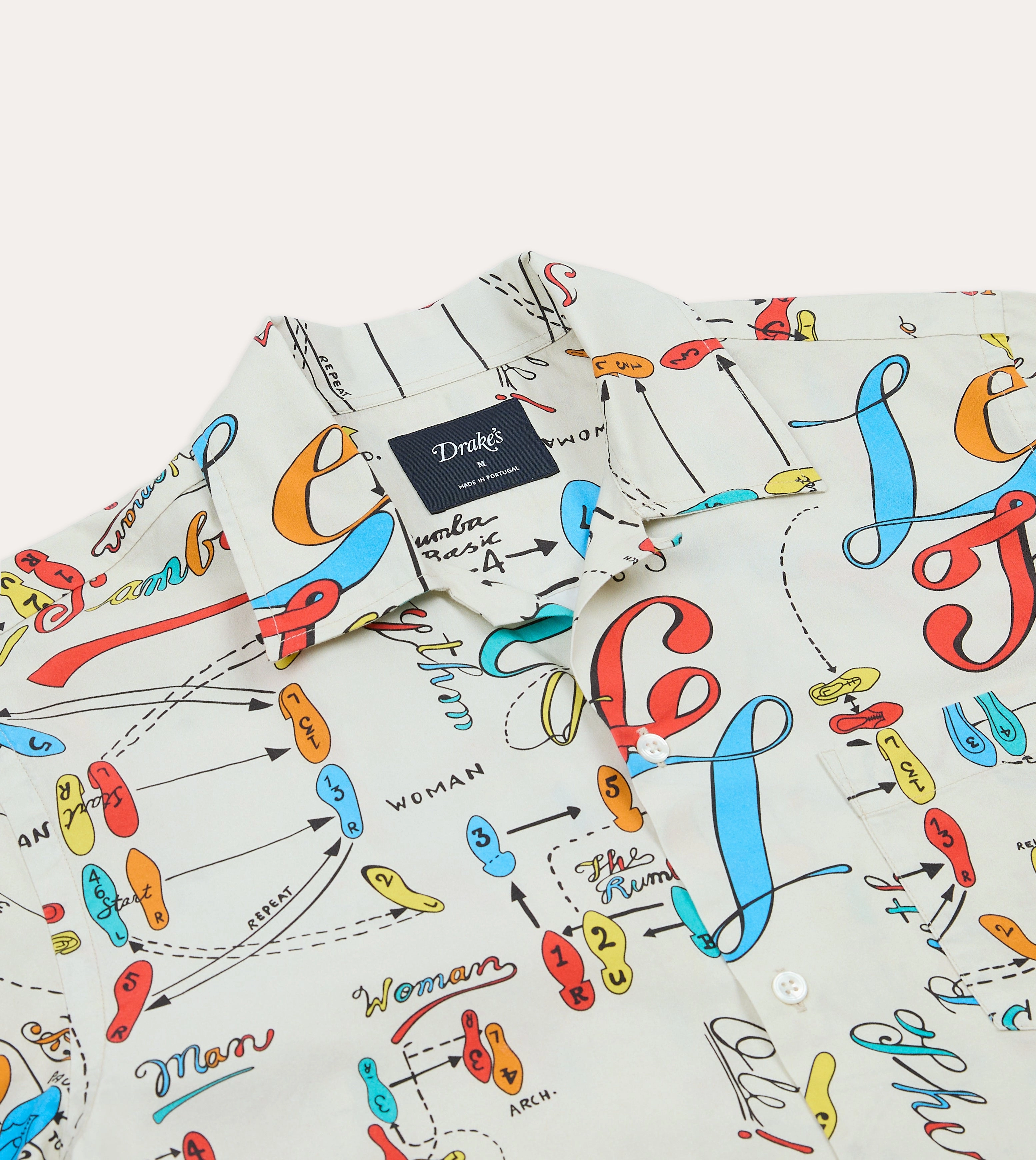 Quick-Dry Dance Steps Print Cotton Camp Collar Short Sleeve Shirt