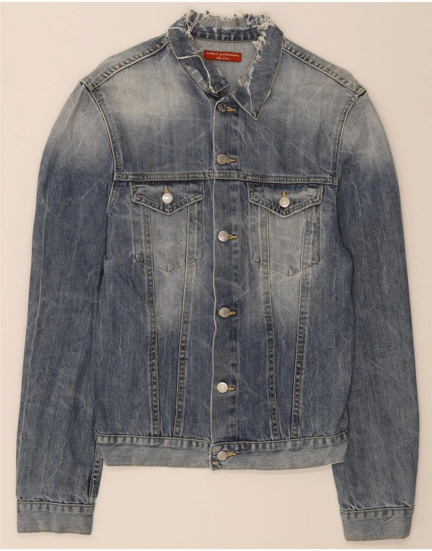 DANIELE ALESSANDRINI Boys Distressed Denim Jacket 15-16 Years Blue Cotton kind Halloween