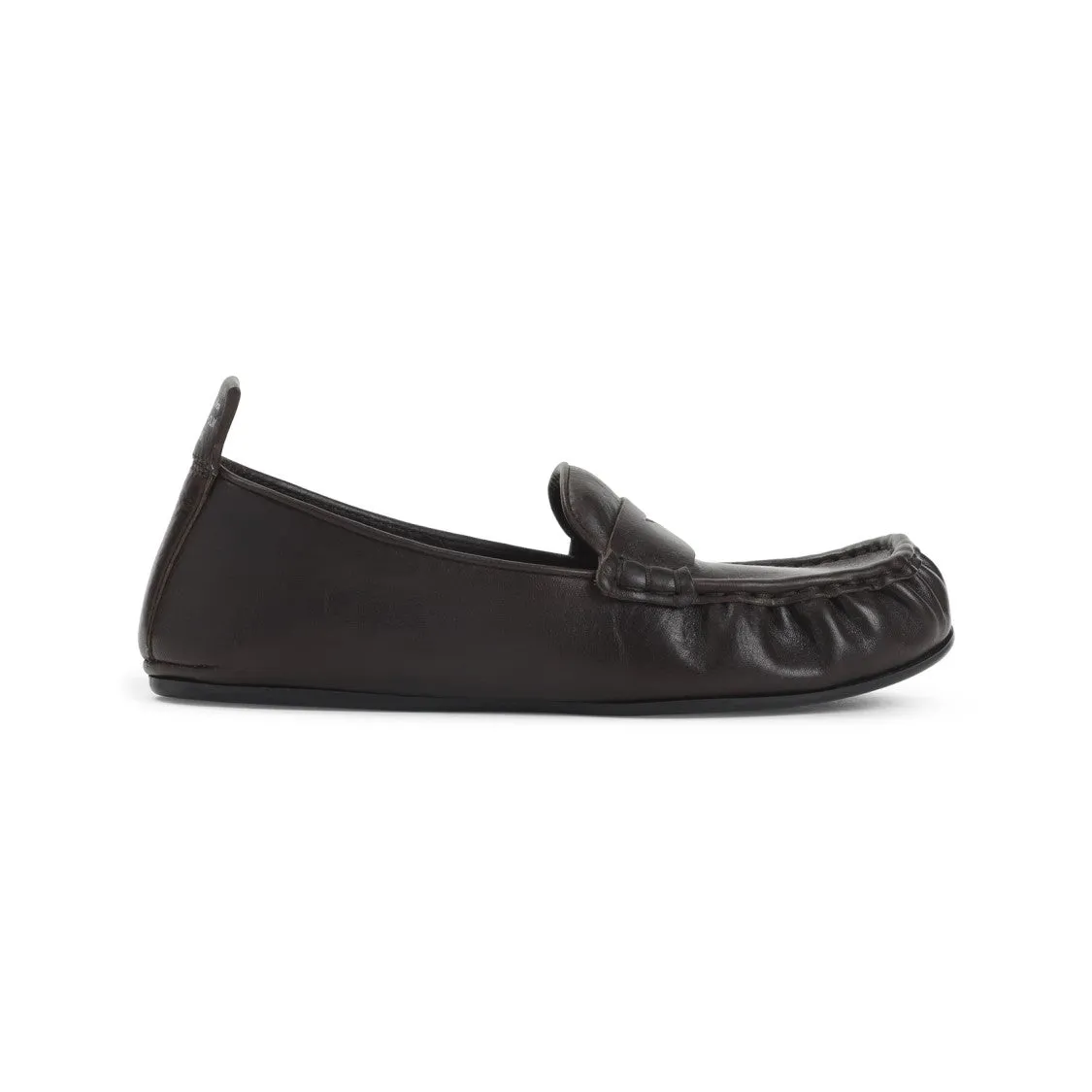 Dark Brown Nappa Leather Loafers With Penny Strap Detail Non-Slip Design Relaxed Office Shoes