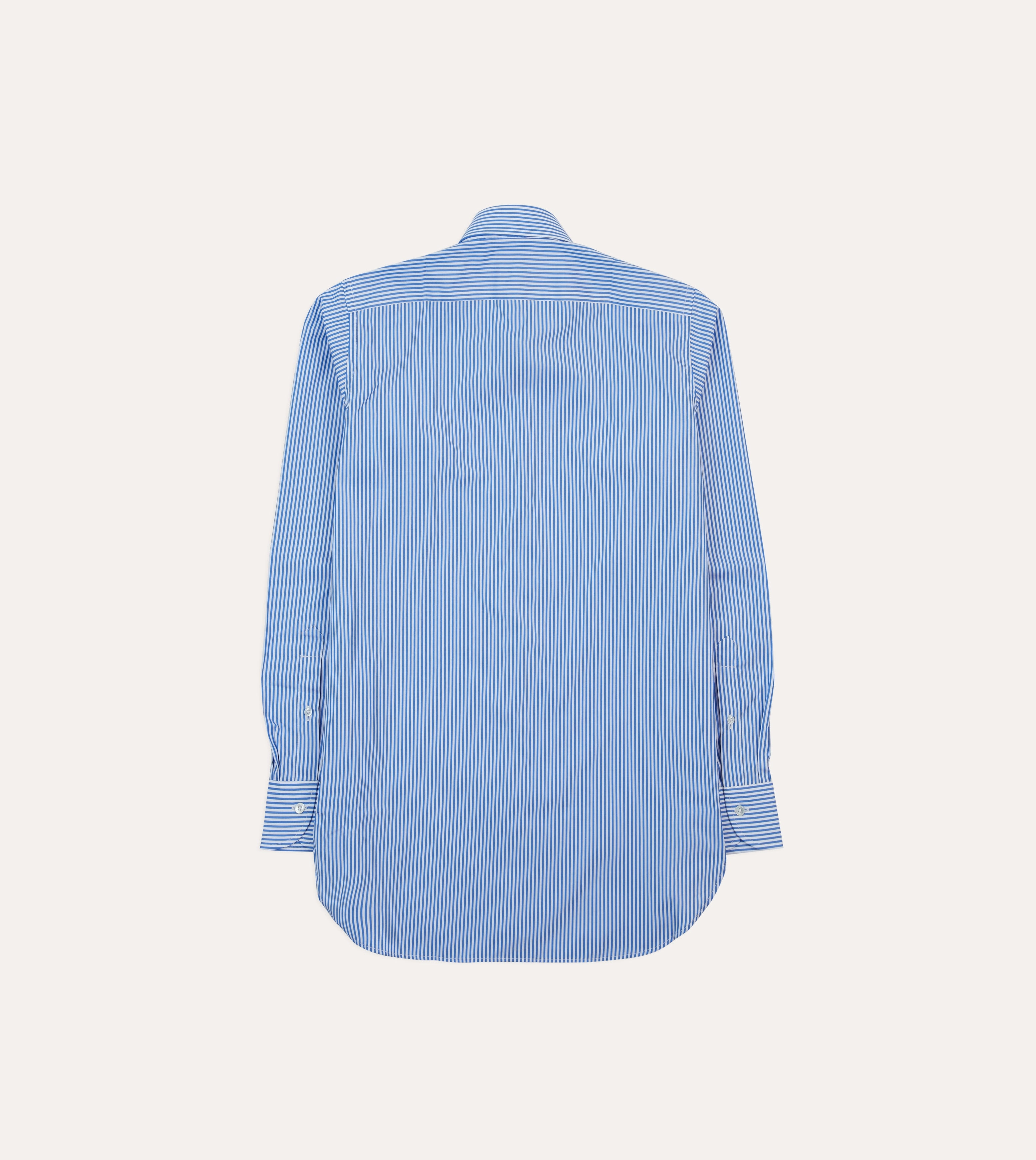 Dark Blue and White Bengal Stripe Spread Collar Cotton Poplin Shirt Flex Fit Collar