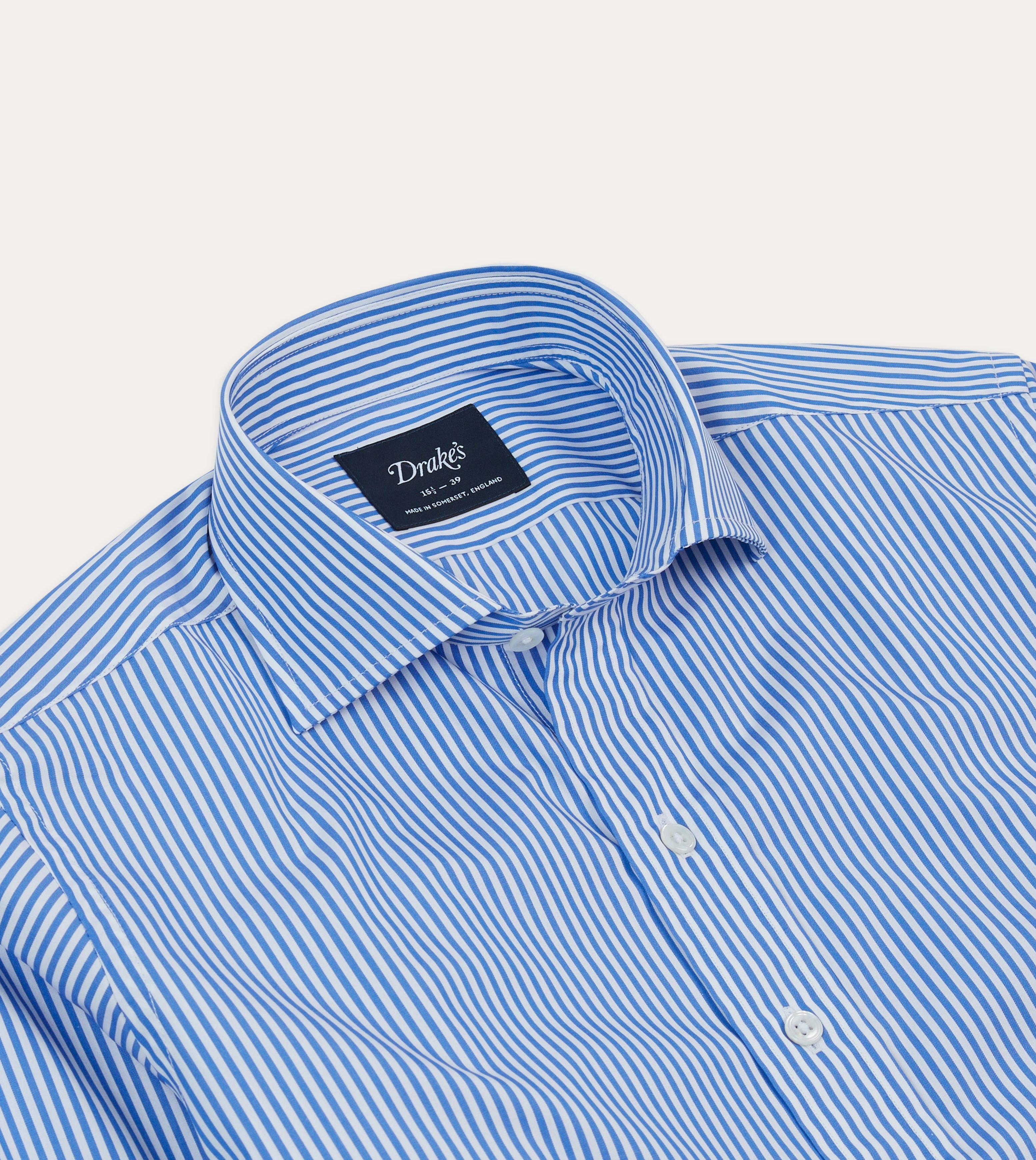 Tuckable Hem Seamless Side Panels Dark Blue and White Bengal Stripe Spread Collar Cotton Poplin Shirt
