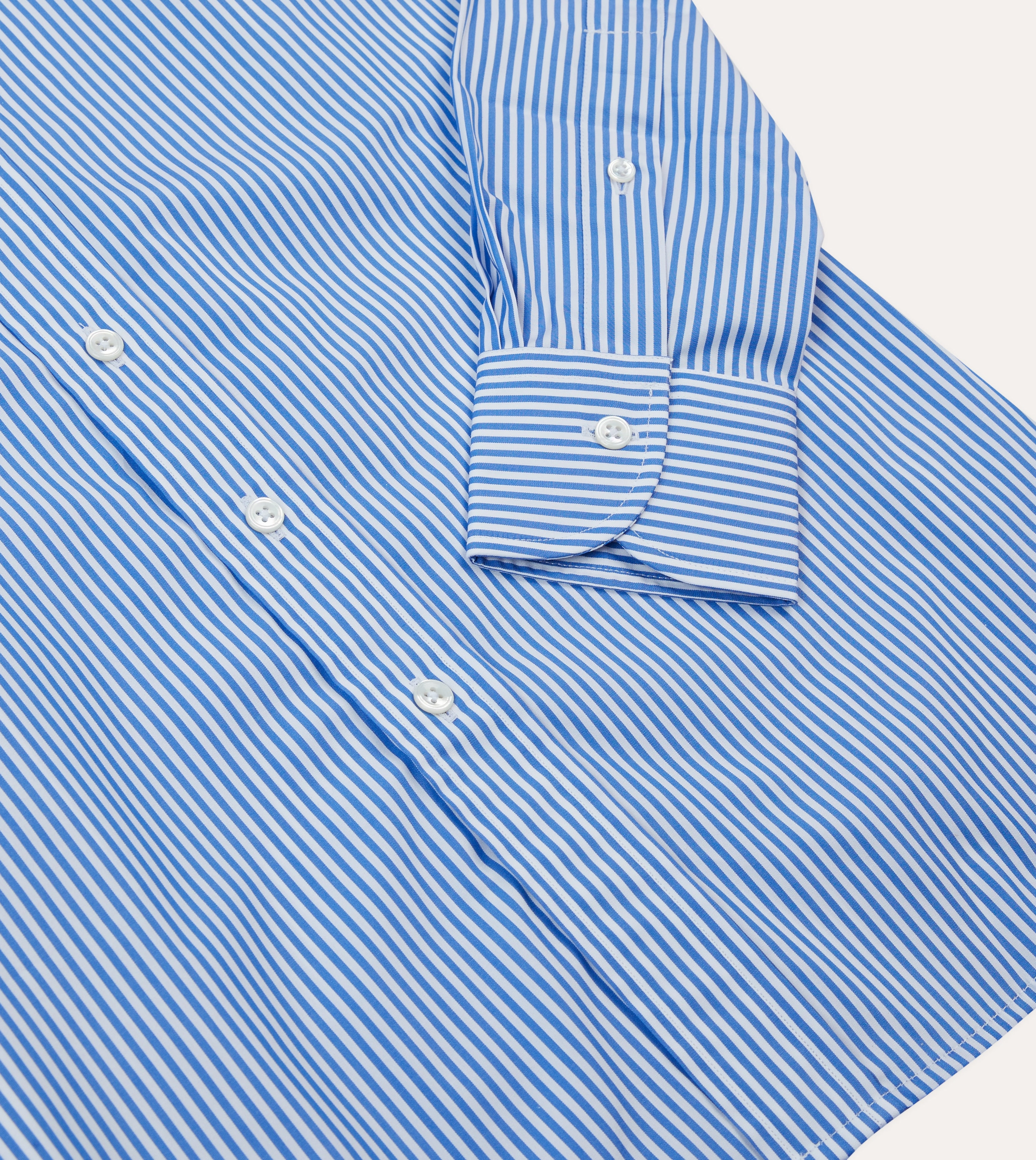 Sleepwear Neutral Tone Dark Blue and White Bengal Stripe Spread Collar Cotton Poplin Shirt