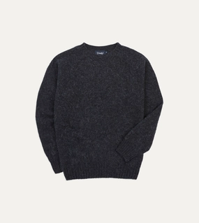 MicrofiberBlend Texture Unstructured Fit Dark Grey Brushed Shetland Crew Neck Jumper