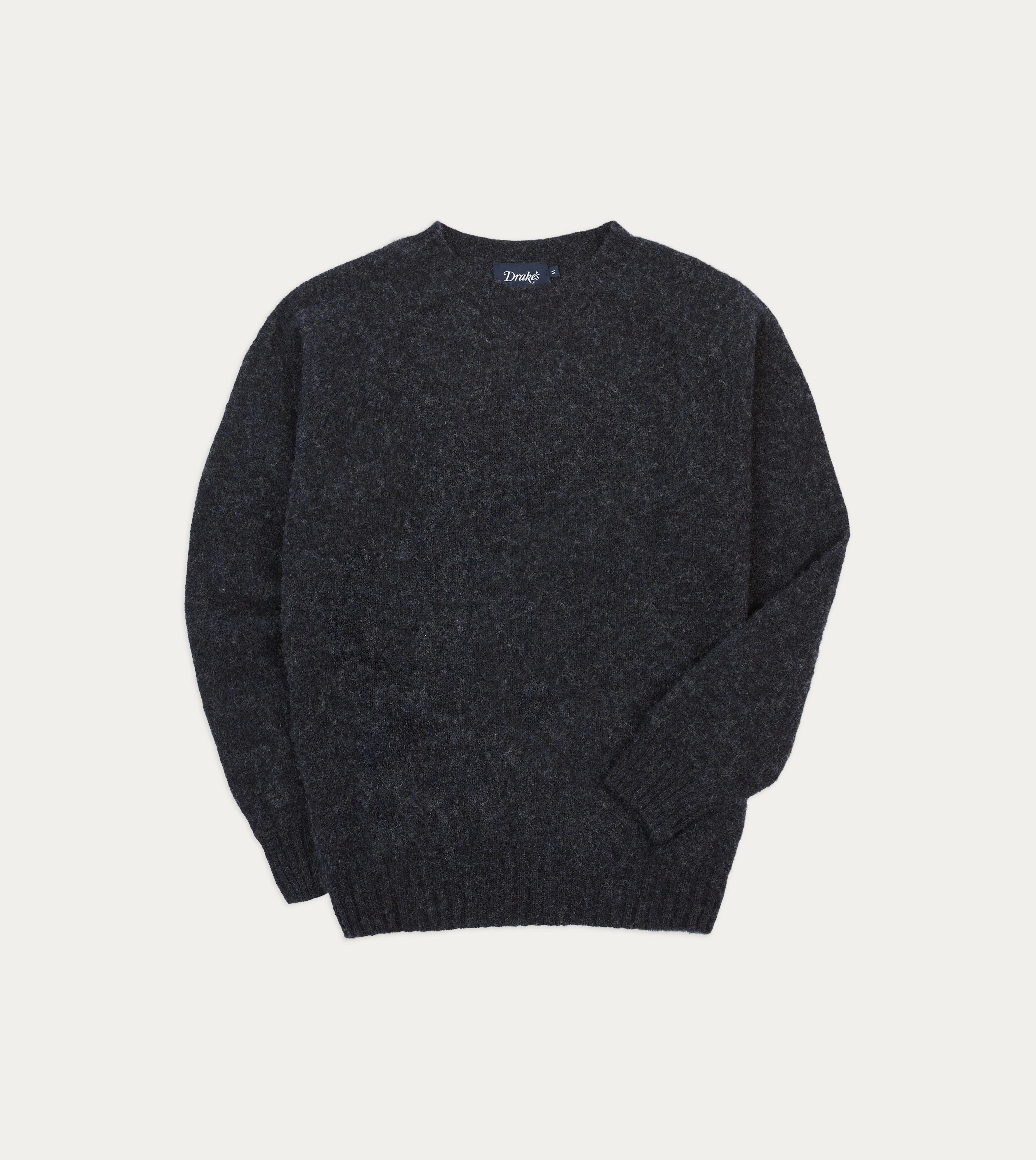 MicrofiberBlend Texture Unstructured Fit Dark Grey Brushed Shetland Crew Neck Jumper