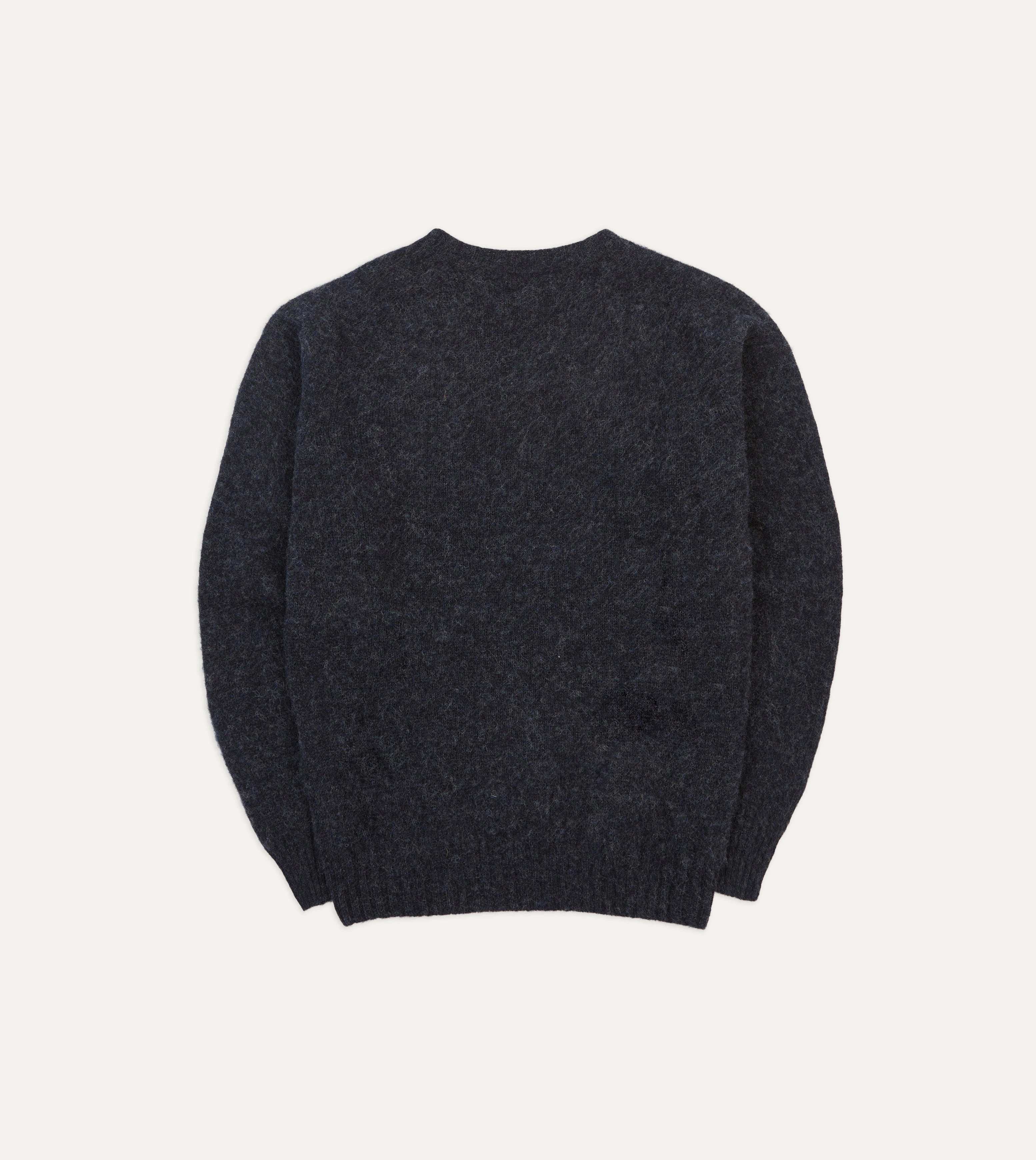 Dark Grey Brushed Shetland Crew Neck Jumper Natural Fiber Composition FrictionResistant Sleeves
