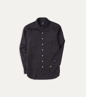 Dark Navy Linen Spread Collar Shirt color block Durable Thread Construction