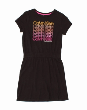 CALVIN KLEIN JEANS Girls Graphic T-Shirt Dress 12-13 Years Large Black Theater-Night