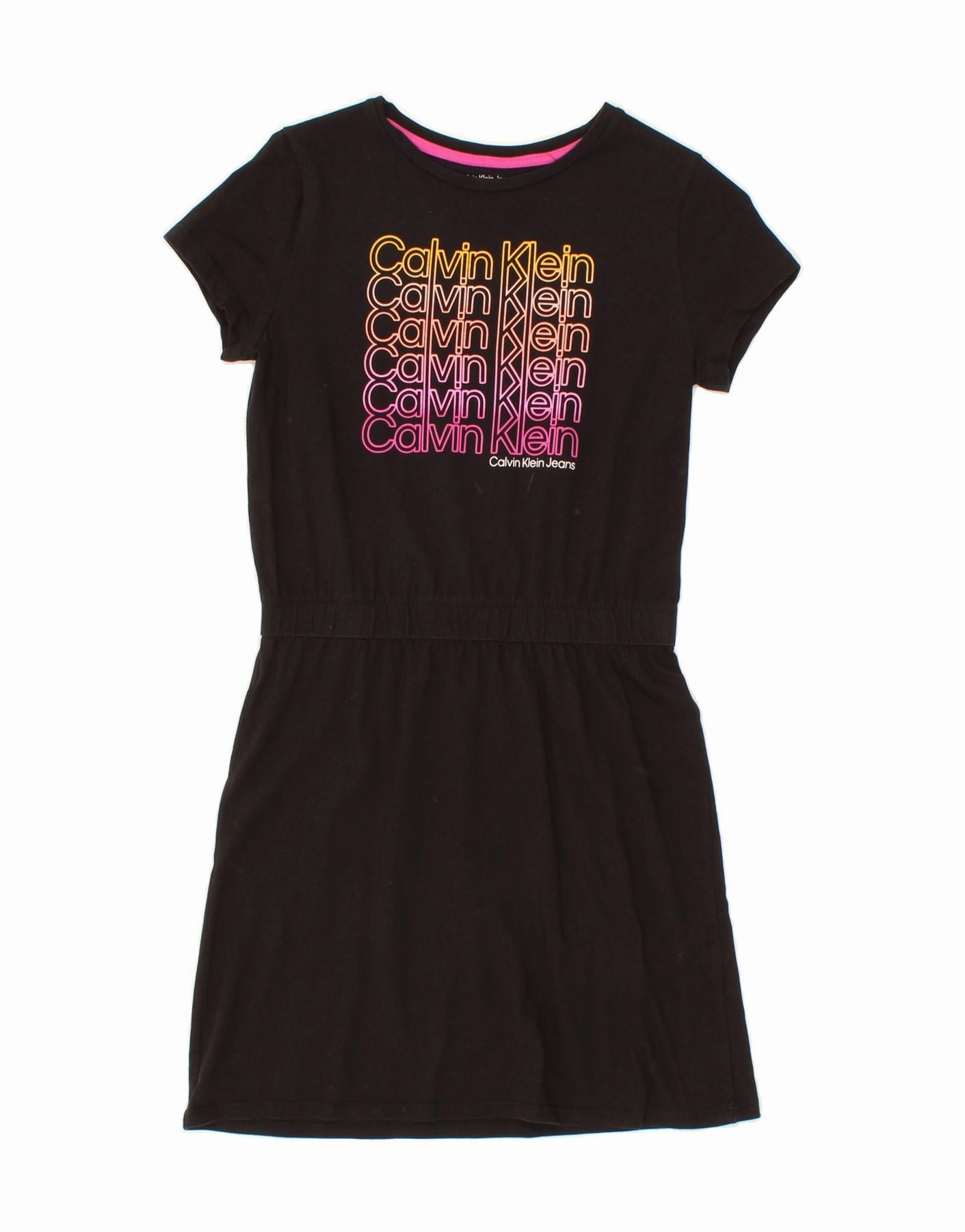 CALVIN KLEIN JEANS Girls Graphic T-Shirt Dress 12-13 Years Large Black Theater-Night