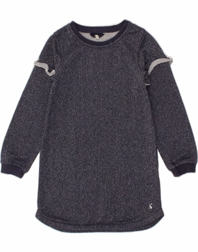 JOULES Girls Long Sleeve Jumper Dress 7-8 Years Purple Flecked Polyester Trend-Inspired
