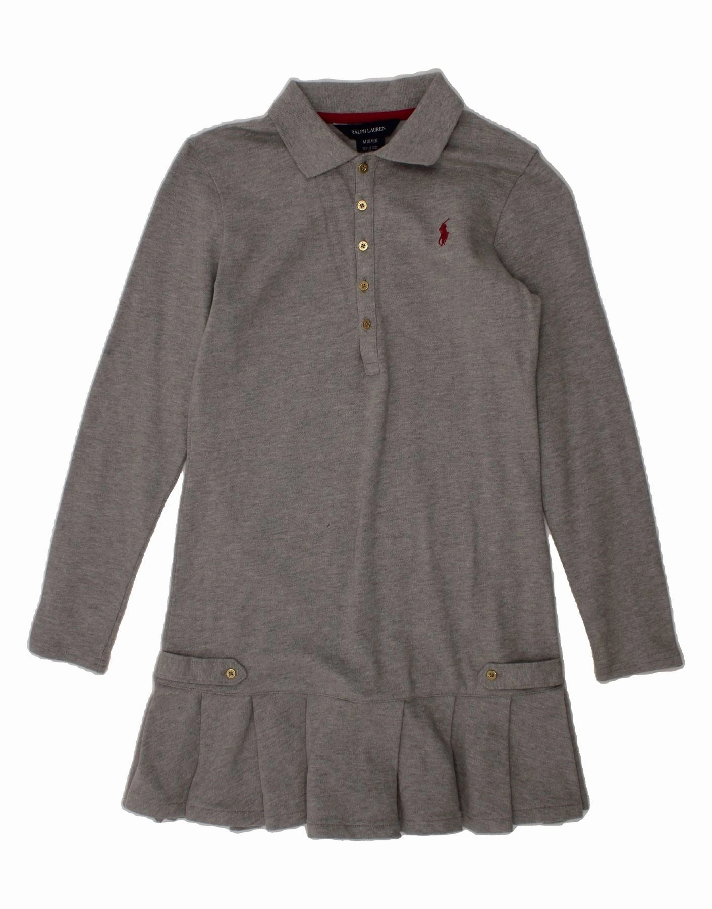 Stylish Appearance Clean Grace POLO RALPH LAUREN Girls Long Sleeve Polo Dress 8-9 Years Medium  Grey