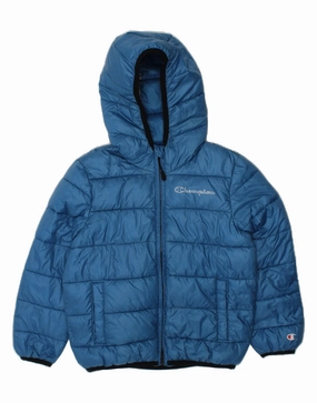 CHAMPION Boys Hooded Padded Jacket 5-6 Years XS  Blue Polyester Windproof Fit