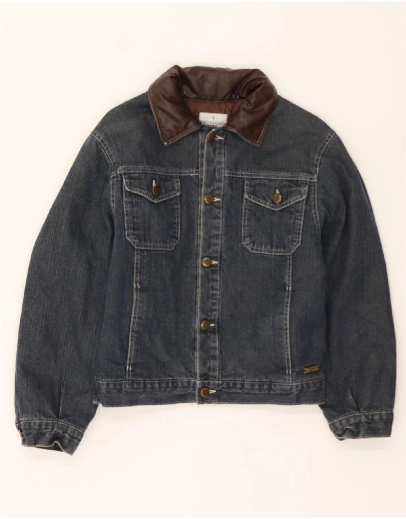 Side Pockets Hot TRUSSARDI JUNIOR Boys Denim Jacket 9-10 Years Navy Blue Colourblock