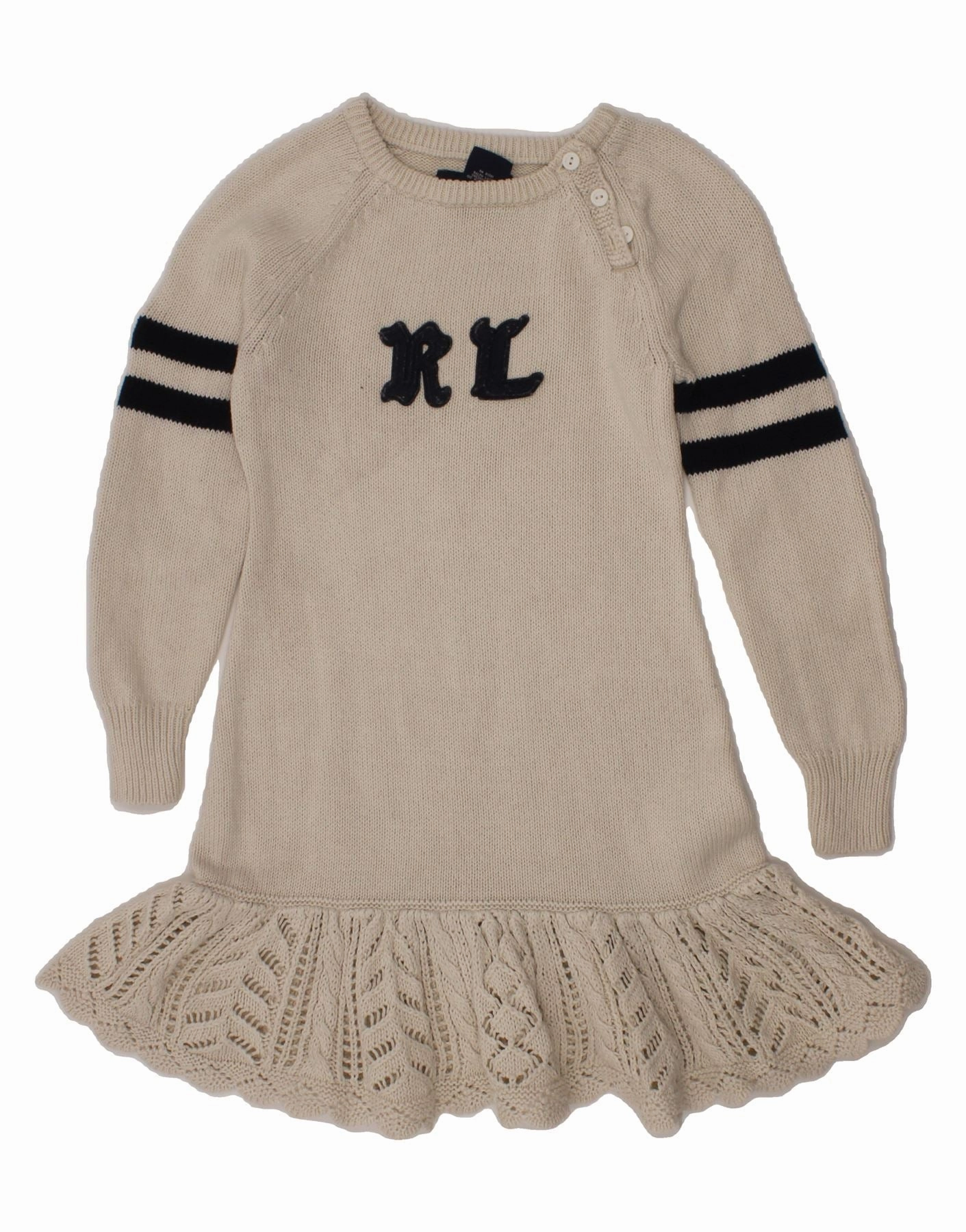 RALPH LAUREN Girls Graphic Long Sleeve Jumper Dress 3-4 Years Off White City Bright