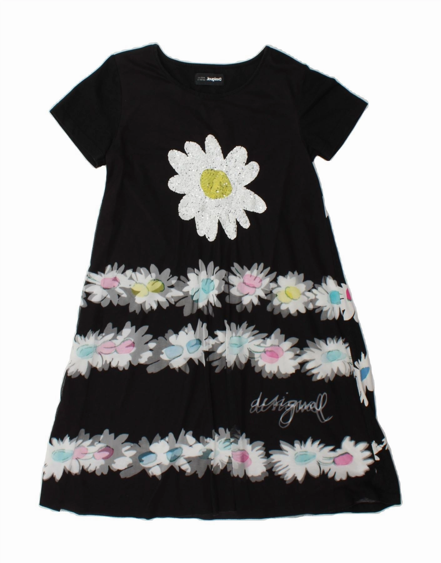 Comfortable Style Relaxed Movement DESIGUAL Girls A-Line Dress 13-14 Years Black Floral Cotton
