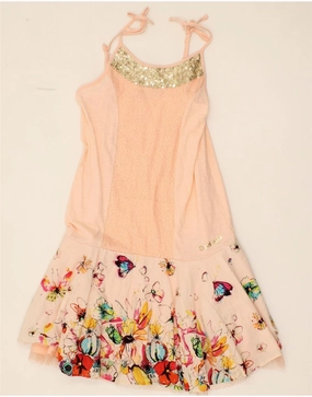 DESIGUAL Girls A-Line Dress 13-14 Years Pink Floral Cotton Halter-Neck Perfect For Any Occasion