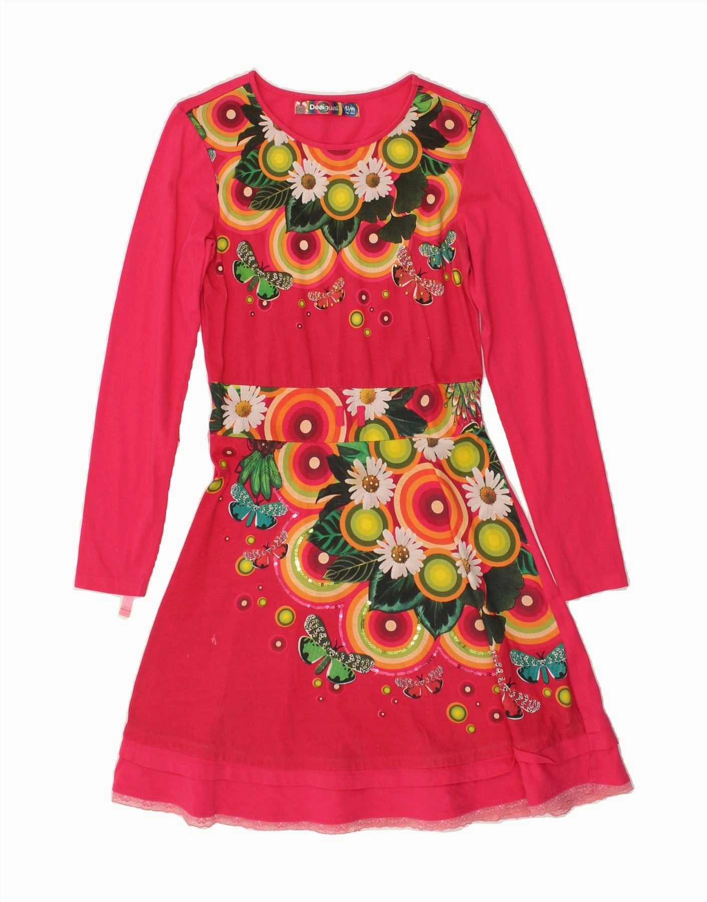 DESIGUAL Girls A-Line Dress 13-14 Years Pink Floral Perfect Fit Wear Cozy And Stylish