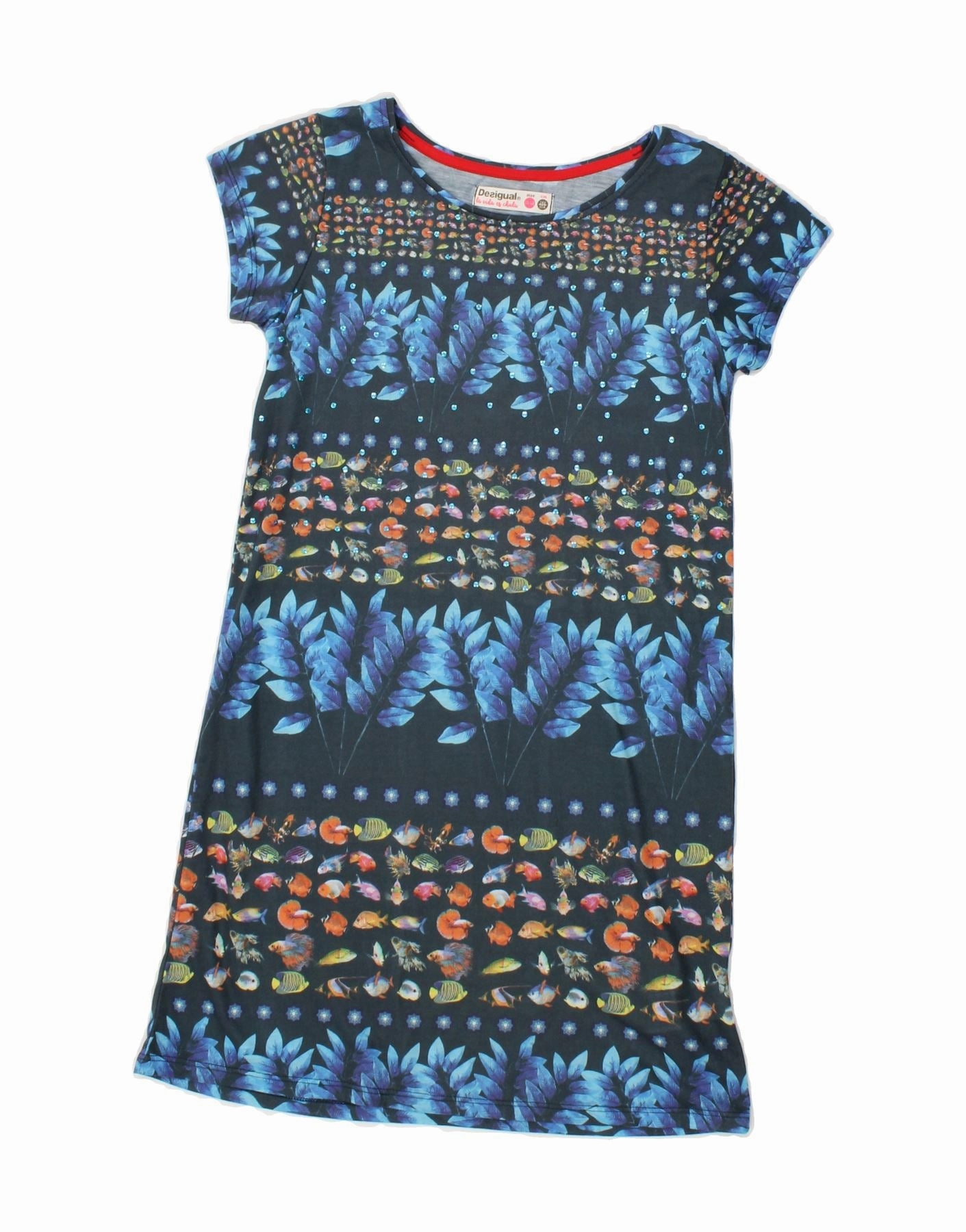 Pink Glow DESIGUAL Girls Abstract Pattern T-Shirt Dress 11-12 Years Blue Cotton