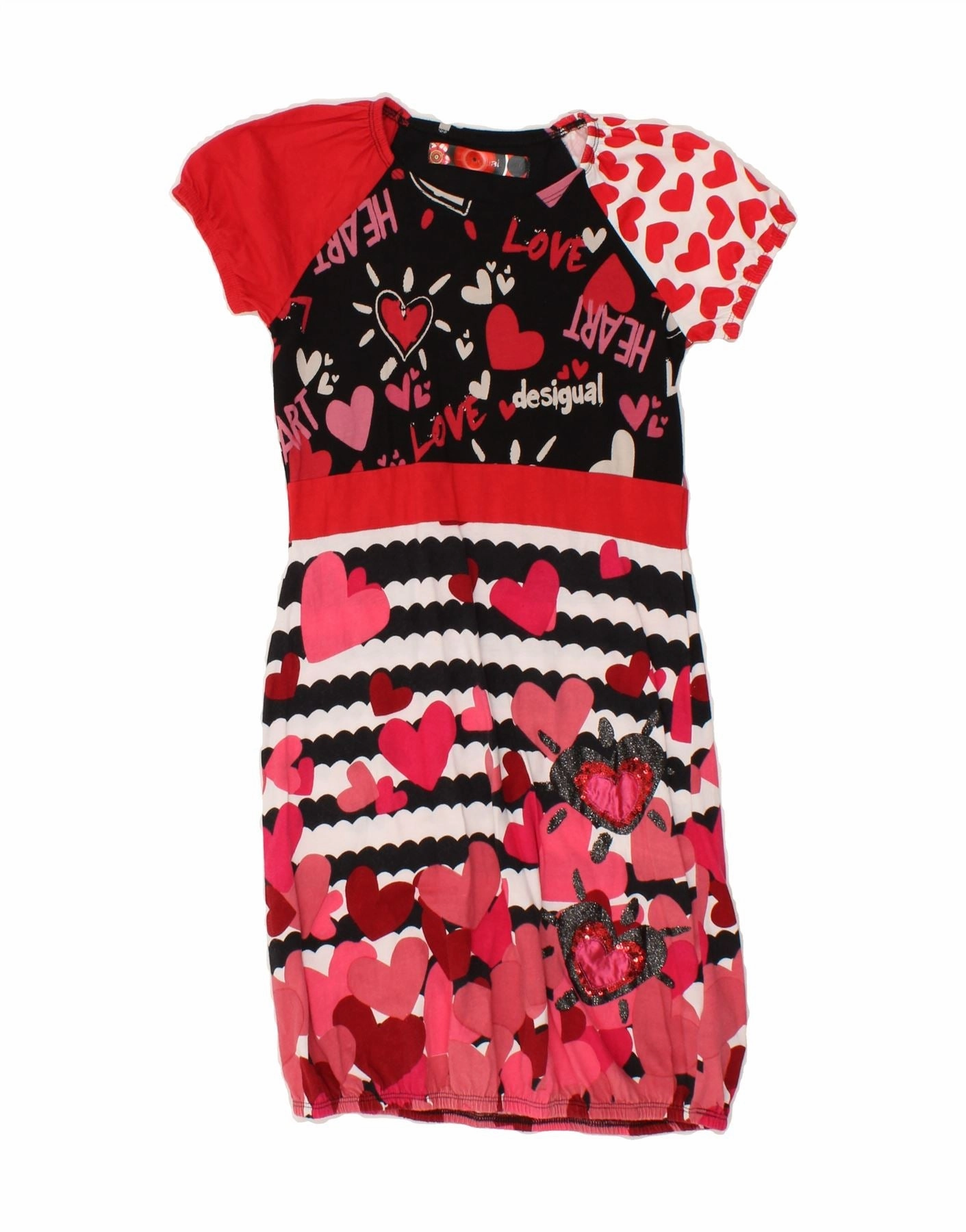 Minimal Harmony DESIGUAL Girls Bubble Dress 11-12 Years Red Patchwork Cotton