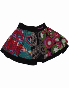 Charming Fit Soft Tones DESIGUAL Girls Crazy Pattern Pleated Skirt 7-8 Years W22 Multicoloured