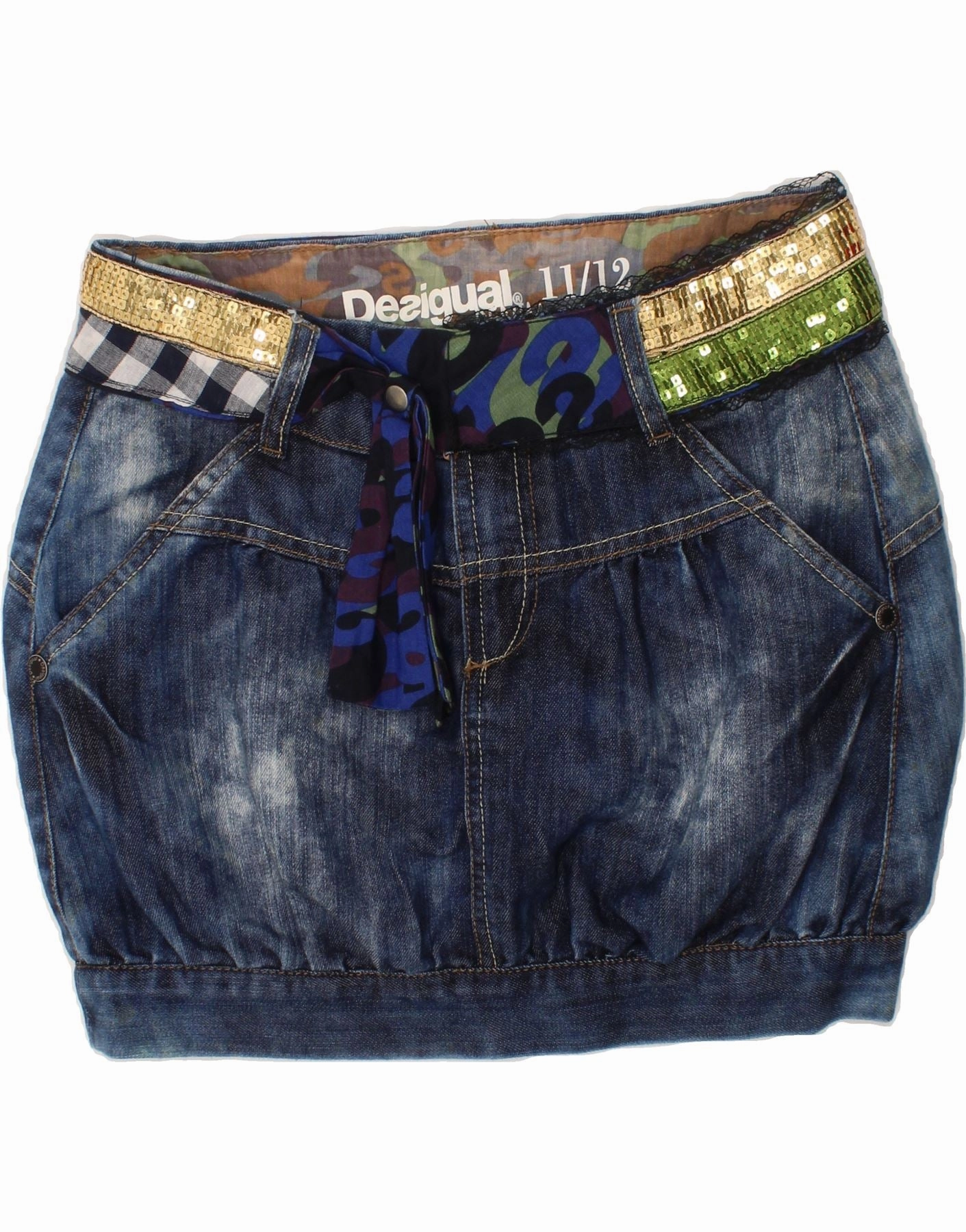 Frayed-Edge Stylish Layer DESIGUAL Girls Denim Skirt 11-12 Years W26  Navy Blue Cotton