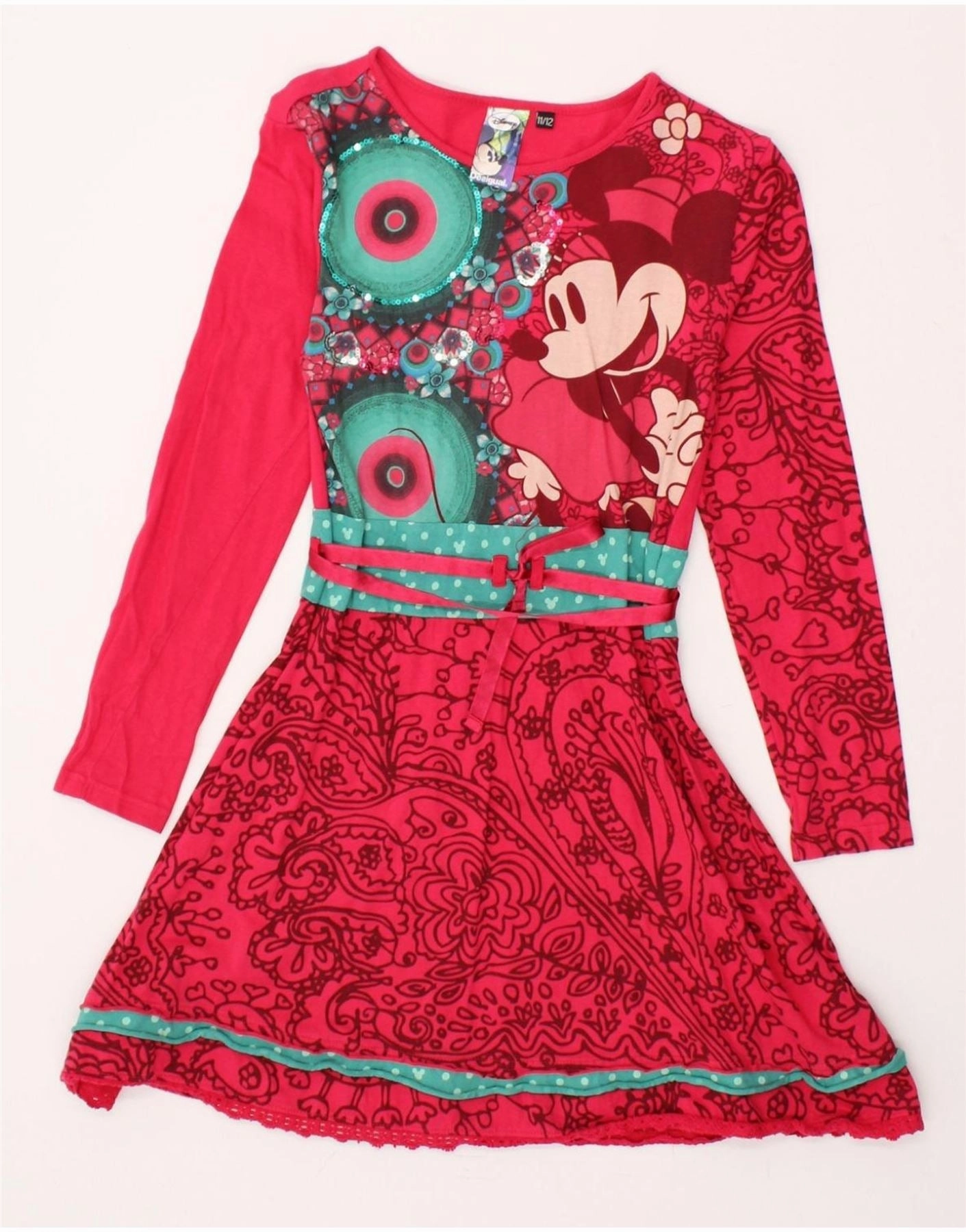 DESIGUAL Girls Disney Graphic A-Line Dress 11-12 Years Pink Floral Draped-Style
