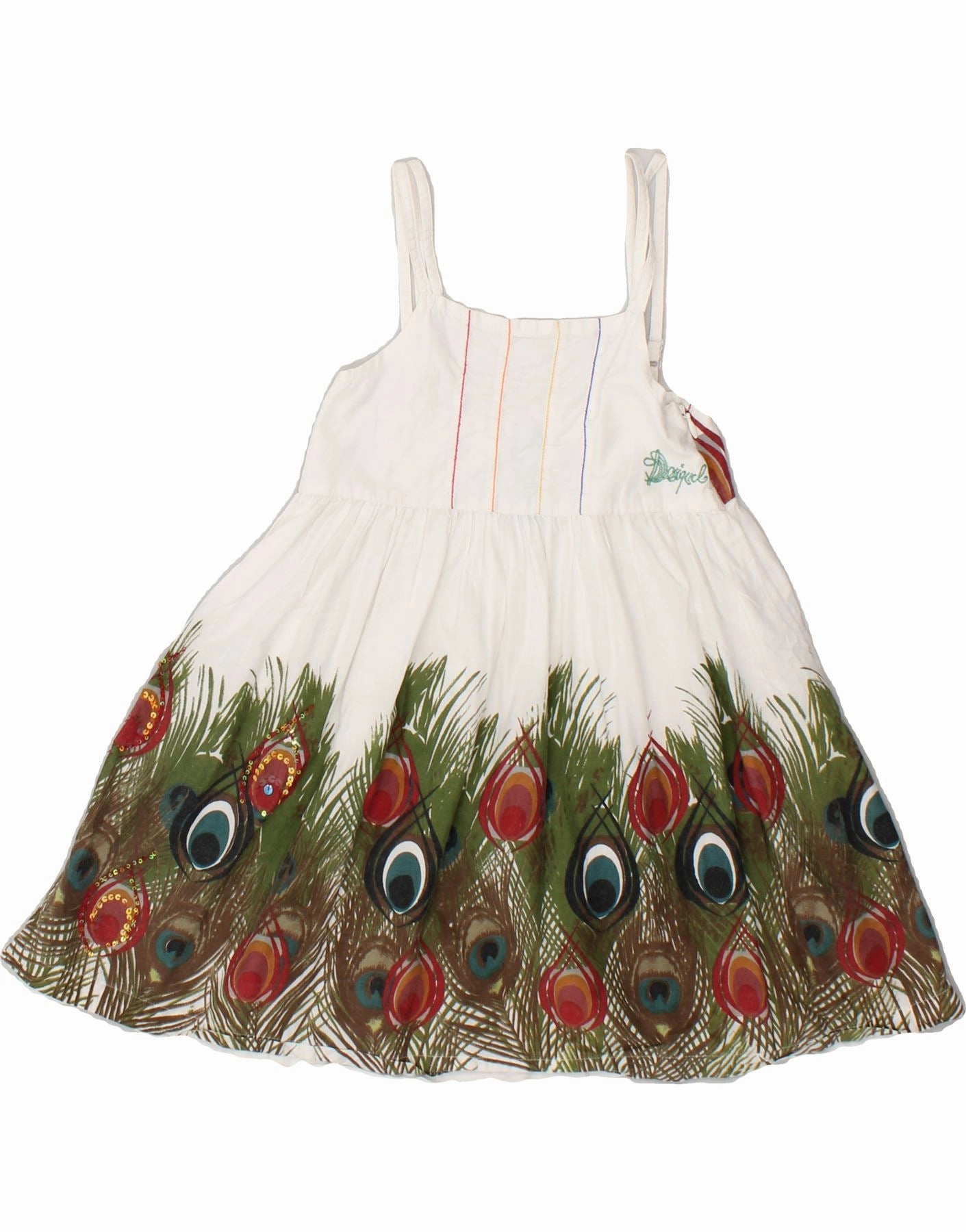 Wrinkle-Resistant DESIGUAL Girls Graphic A-Line Dress 7-8 Years White Cotton