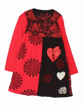 Pocket-Detail Back Detail DESIGUAL Girls Graphic A-Line Dress 9-10 Years Red Floral Cotton