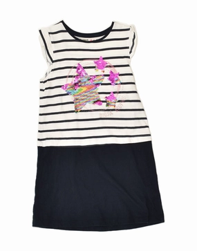 DESIGUAL Girls Graphic A-Line Dress 9-10 Years White Colourblock Cotton Sleek Flex Urban Edge