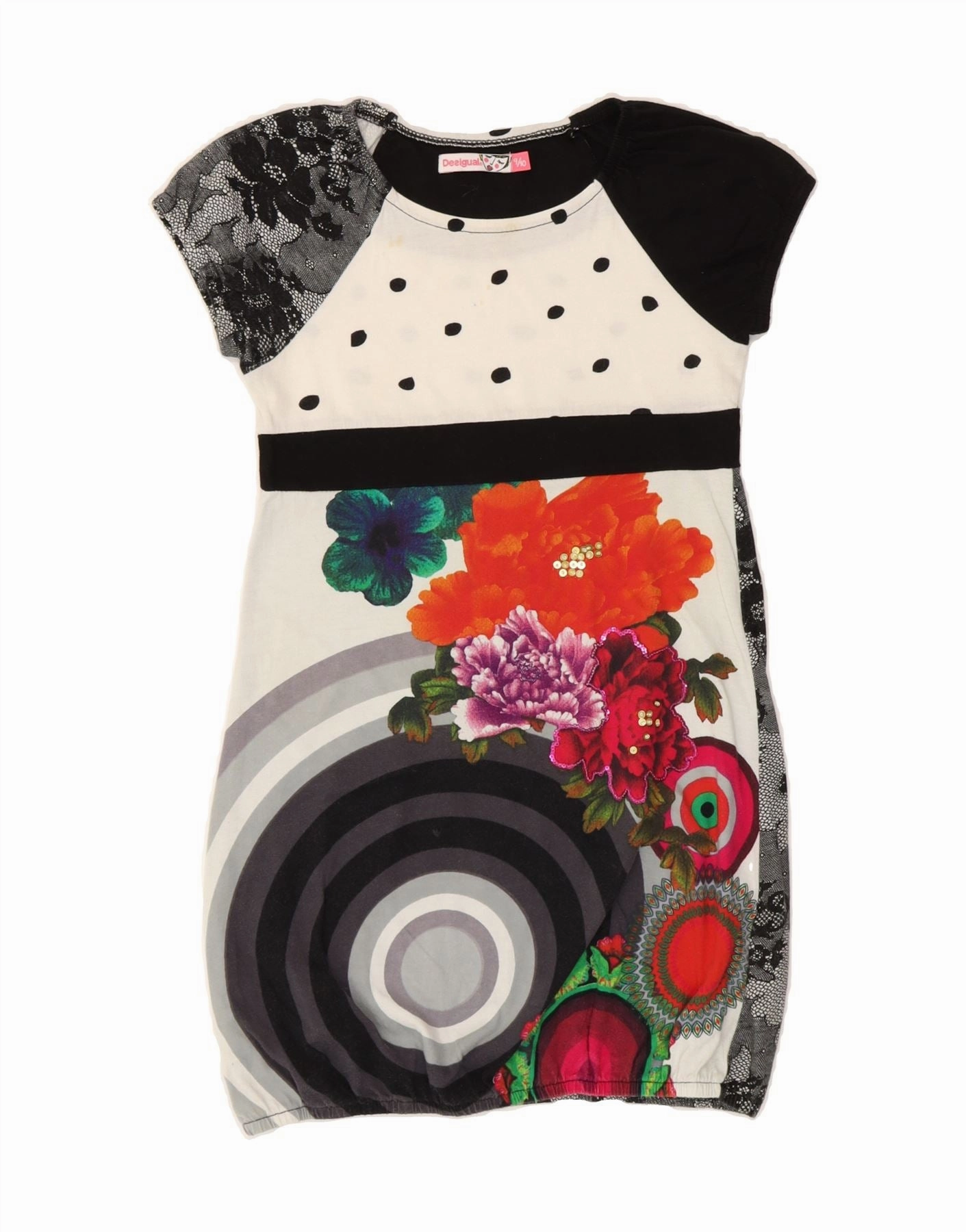 Breathable Feel DESIGUAL Girls Graphic Bodycon Dress 9-10 Years Multicoloured Floral